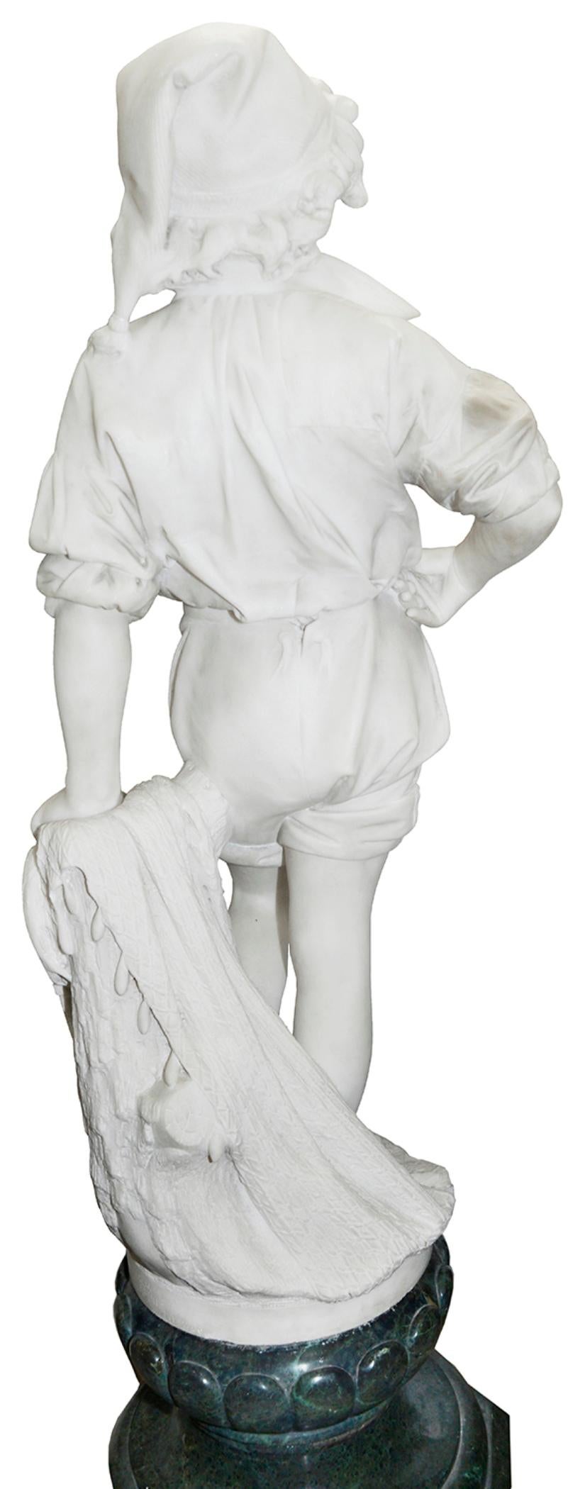 marble statue with fishing net