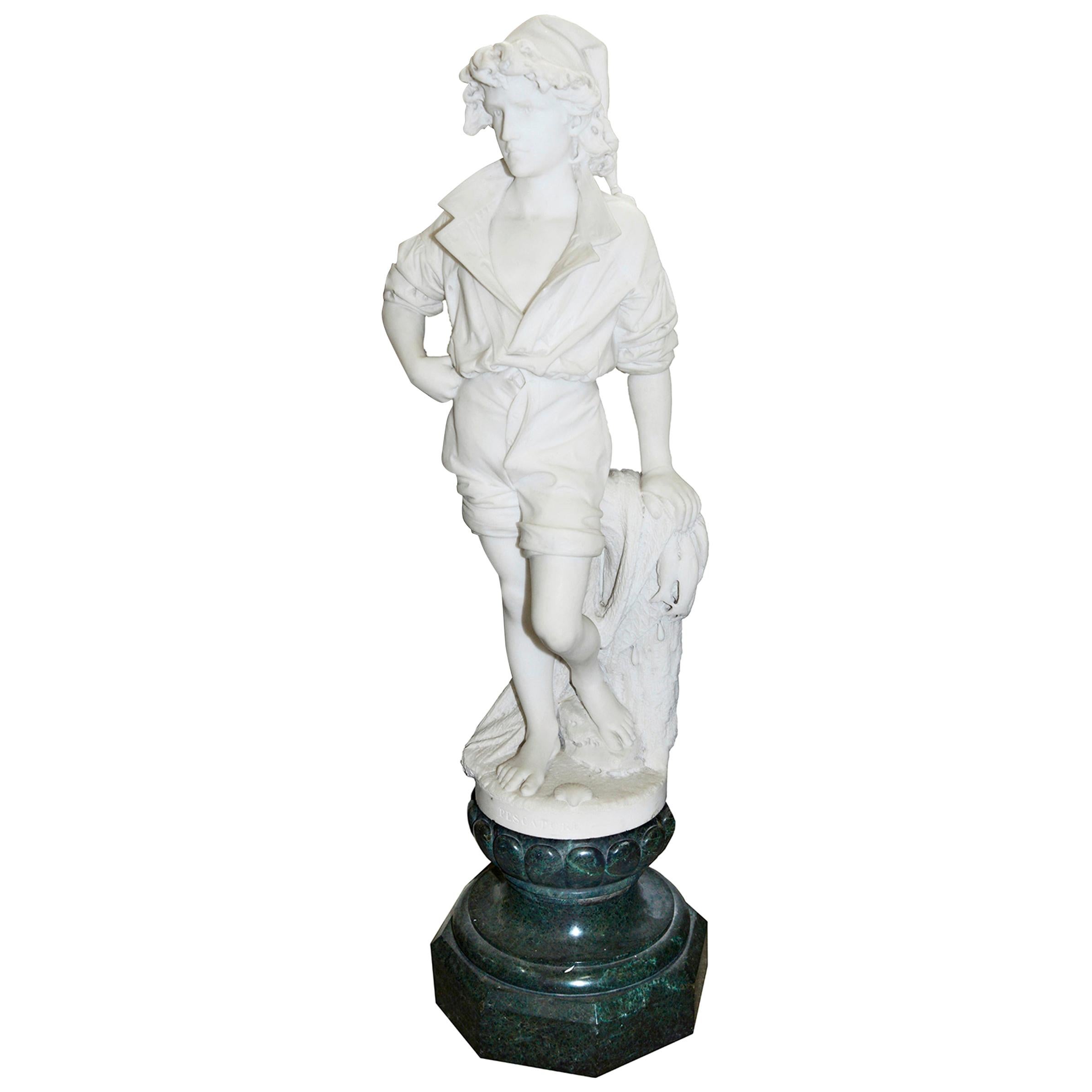 19th Century Marble Statue of a Fisherman, Signed Prof. Lapini, Firenze