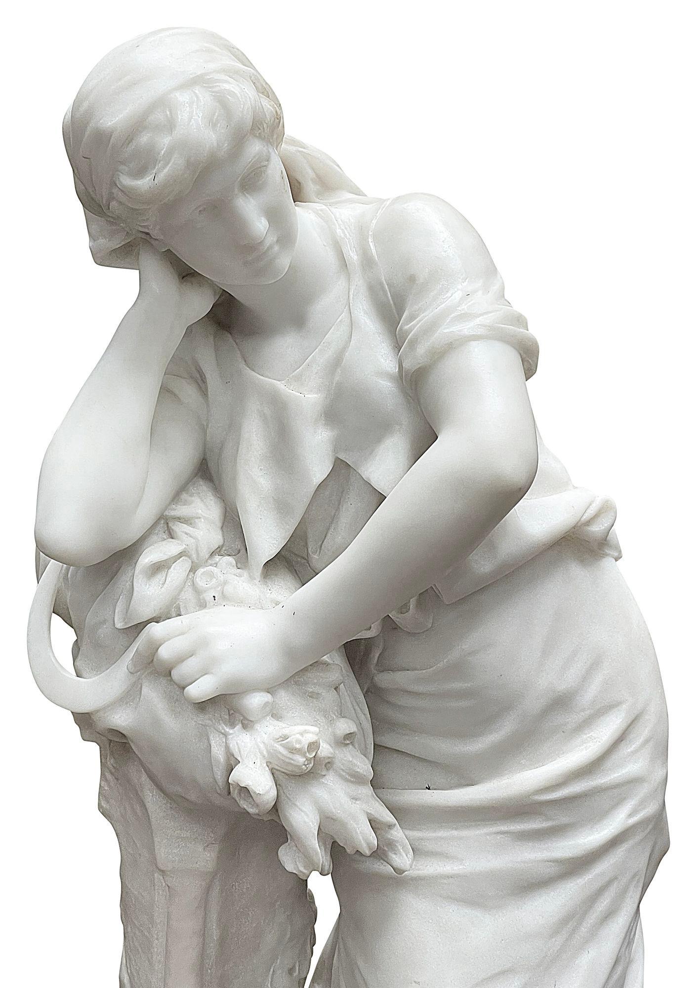 Romantic 19th Century Marble statue of a flower seller, by Math. Moreau