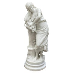 19th Century Marble statue of a flower seller, by Math. Moreau