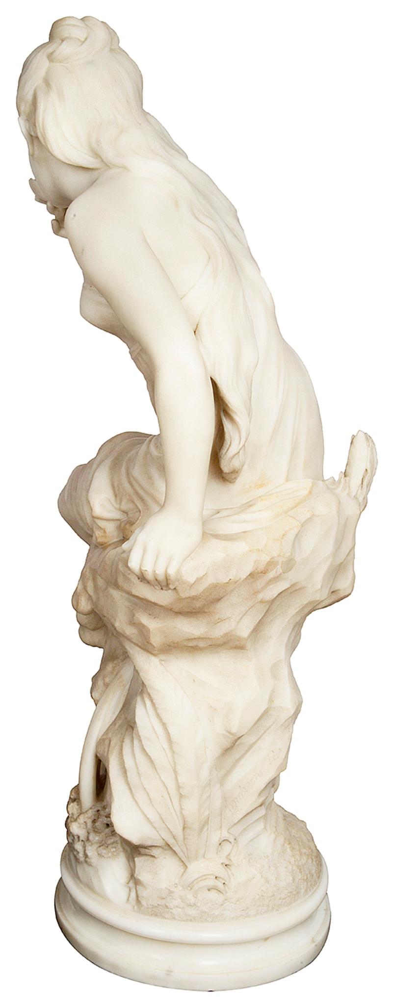 Italian 19th Century Marble Statue of a Young Girl, by Orazio Andreoni
