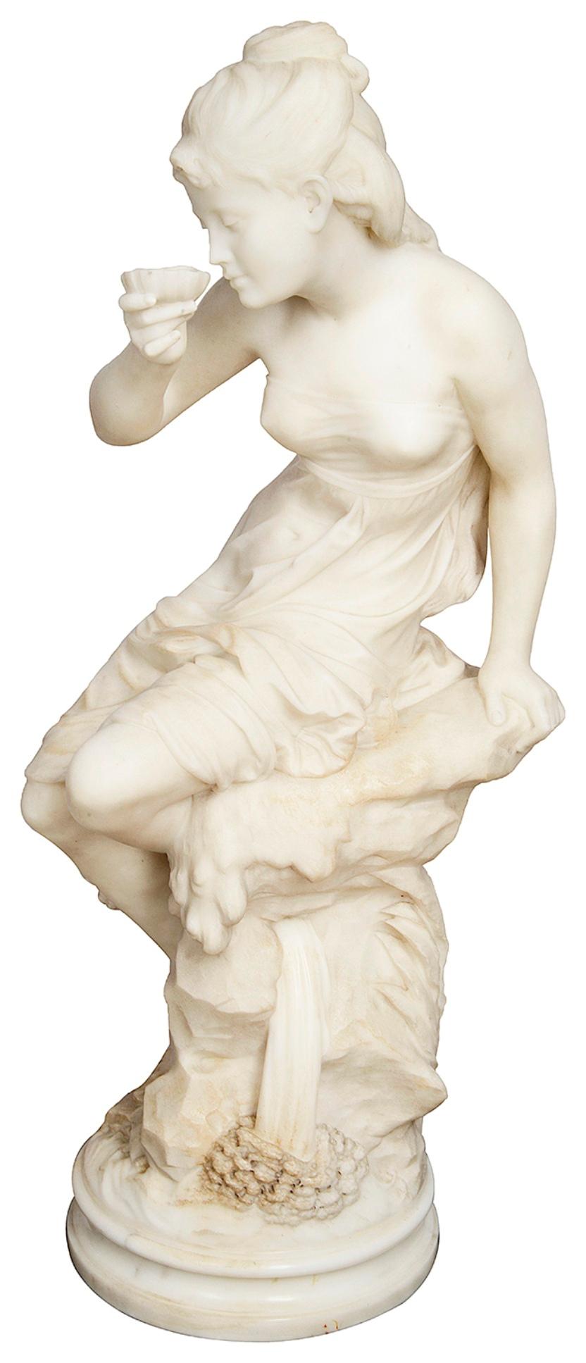 Hand-Carved 19th Century Marble Statue of a Young Girl, by Orazio Andreoni