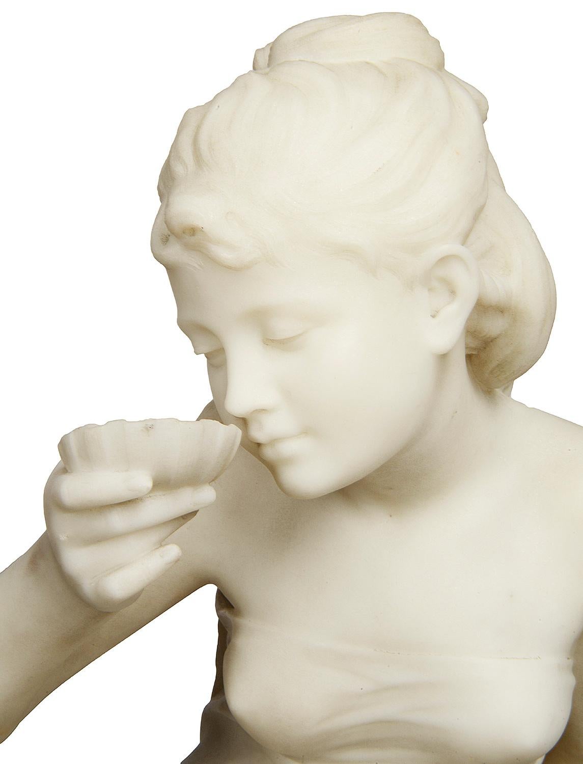 19th Century Marble Statue of a Young Girl, by Orazio Andreoni In Good Condition In Brighton, Sussex