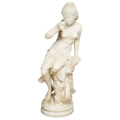 19th Century Marble Statue of a Young Girl, by Orazio Andreoni