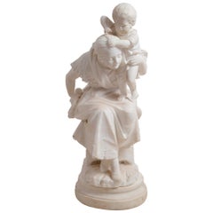 19th Century Marble Statue of Mother and Child