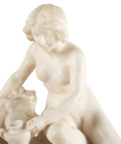 19th Century Marble Statue of Seated Nude Collecting Water