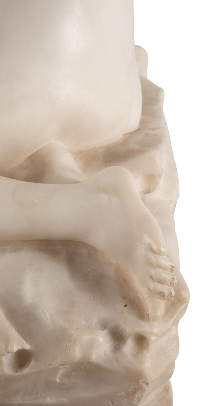 Romantic 19th Century Marble Statue of Seated Nude Collecting Water
