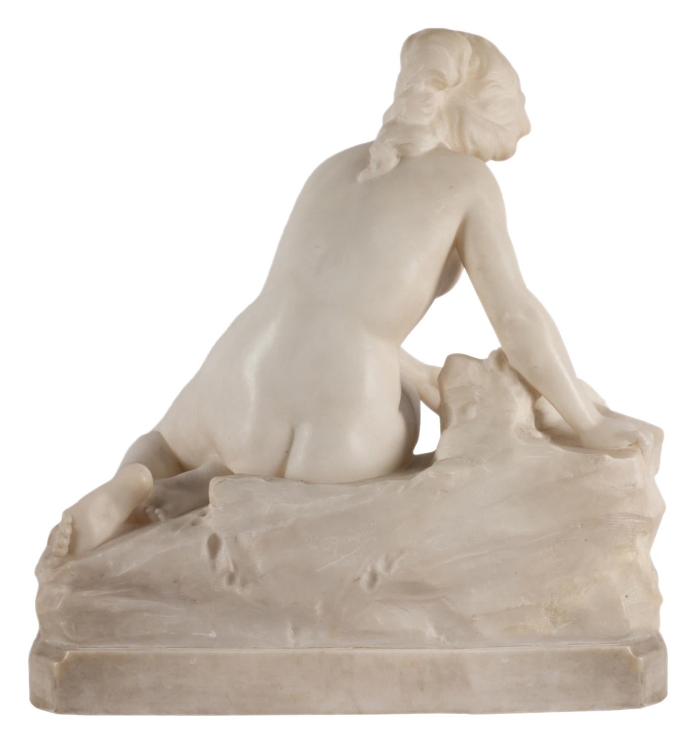 Italian 19th Century Marble Statue of Seated Nude Collecting Water