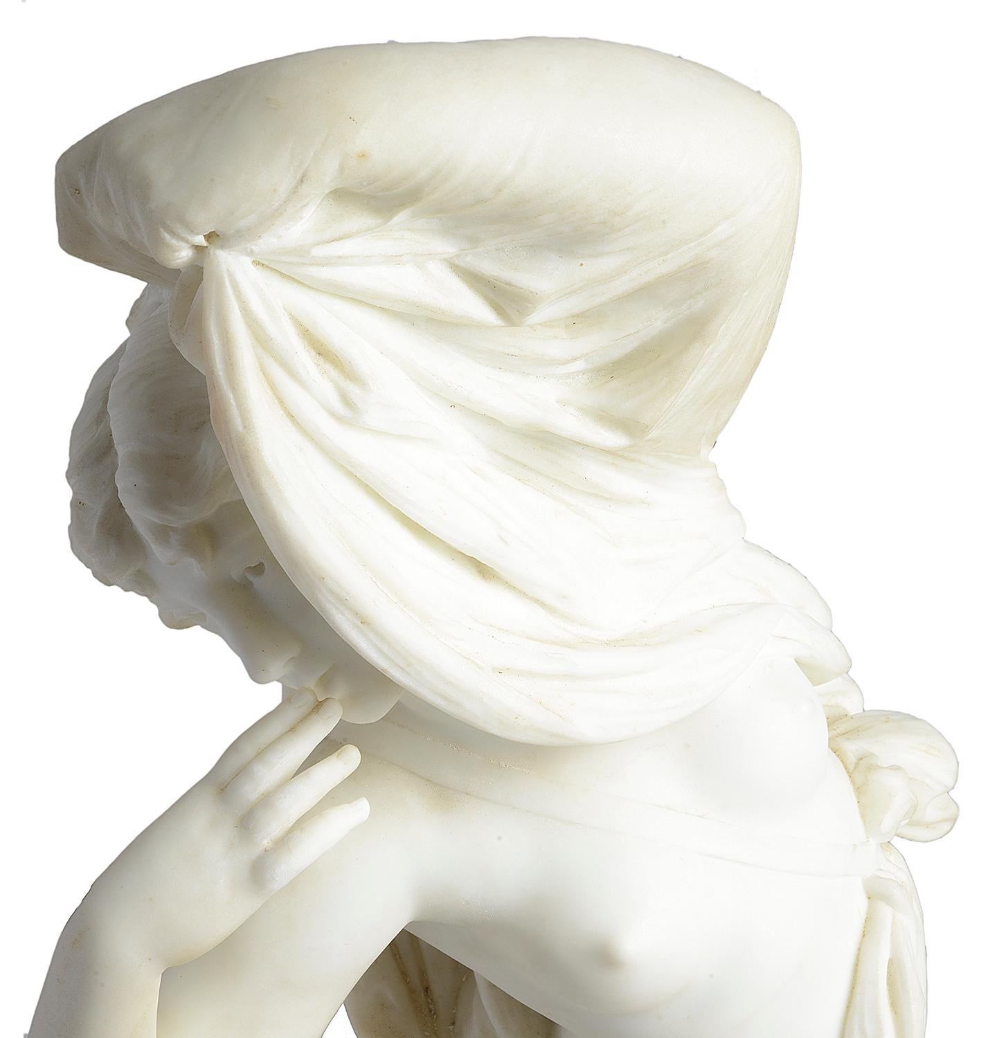 Italian 19th Century Marble Statue of Semi Clad Nude by Antonio Giovanni Lanzirotti For Sale