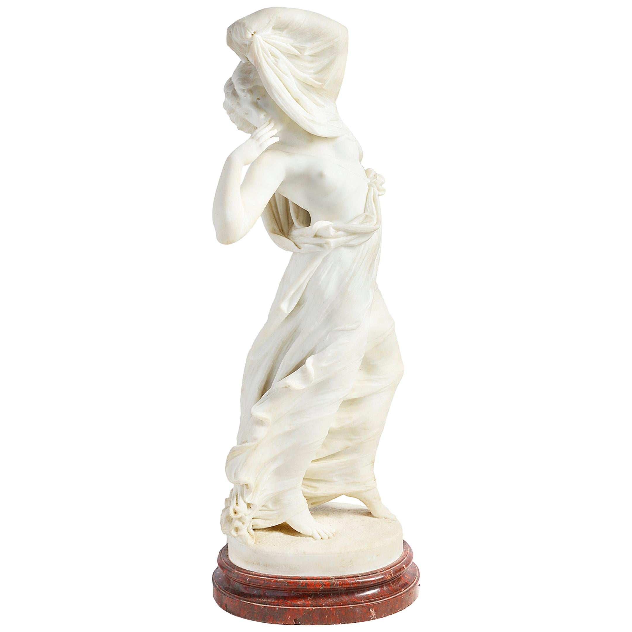 19th Century Marble Statue of Semi Clad Nude by Antonio Giovanni Lanzirotti