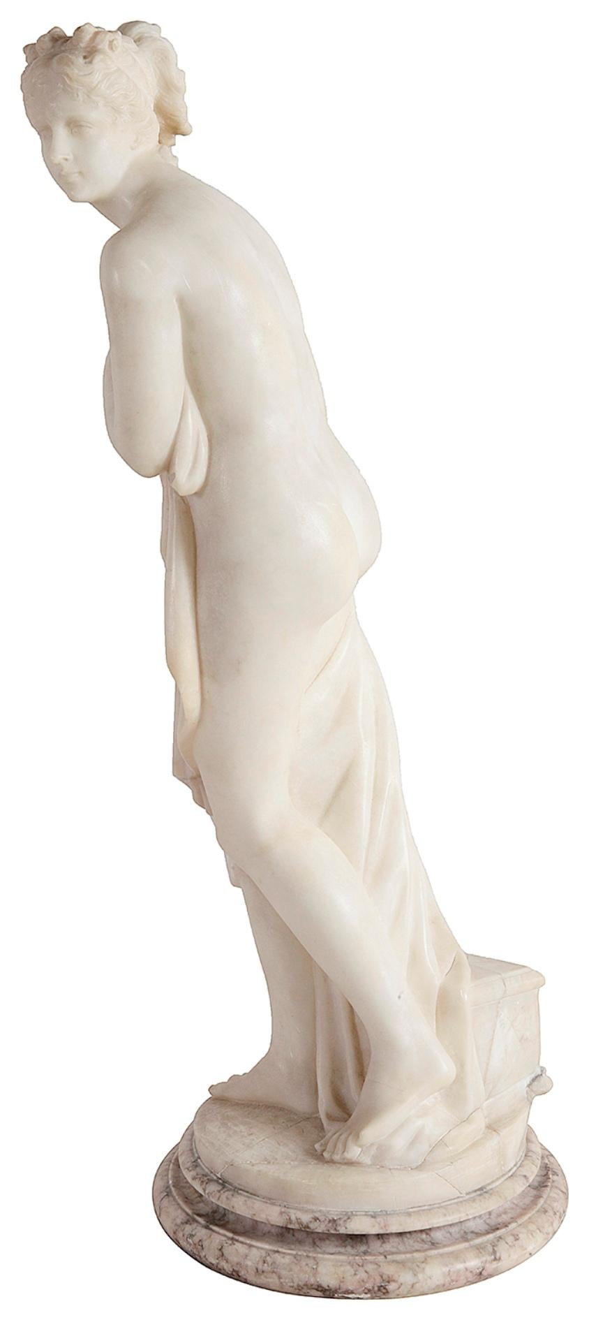 Hand-Carved 19th Century Marble statue of Venus Au Bain, 74cm(29