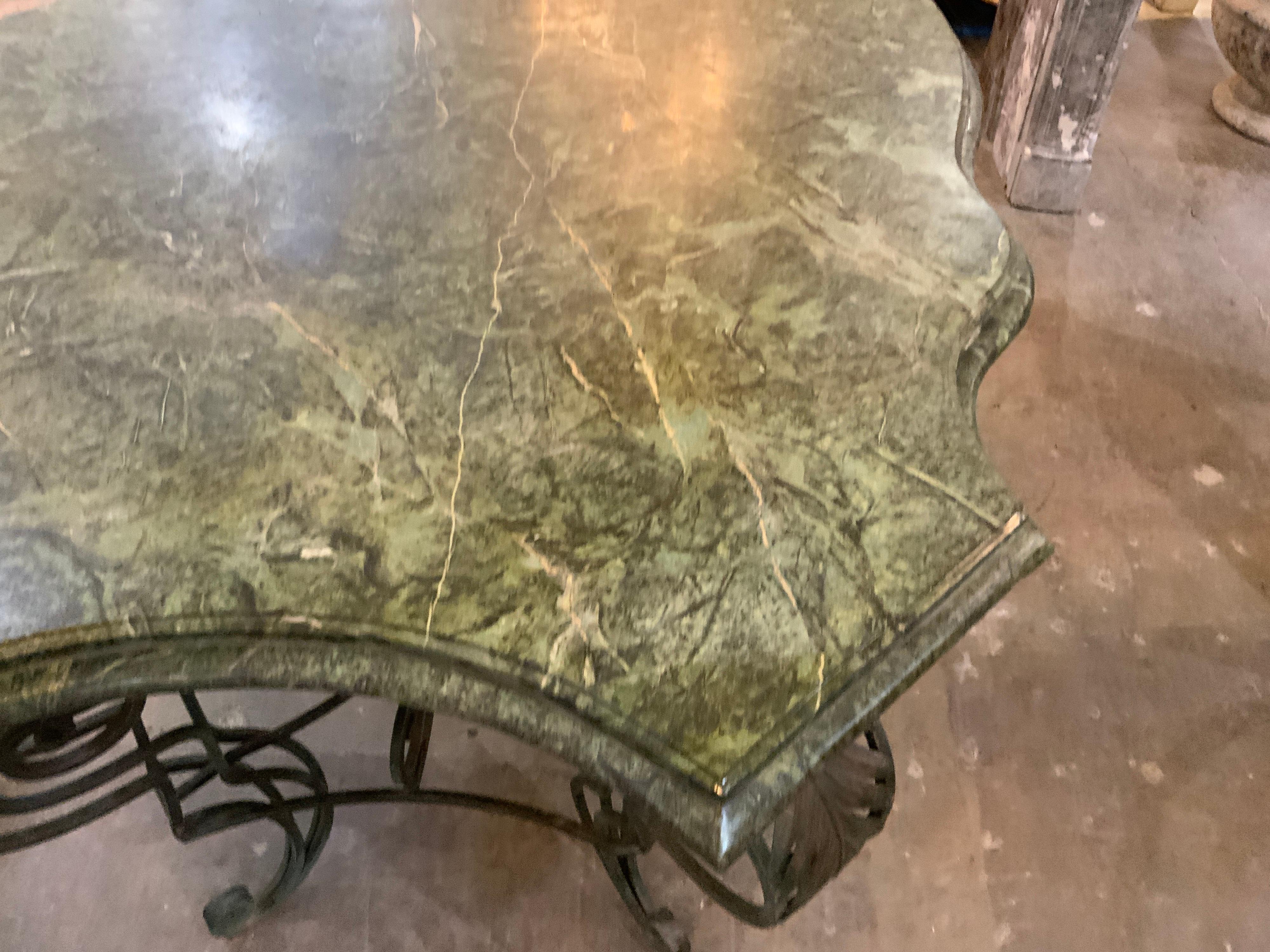 French 19th Century Marble Table Top with Iron Base For Sale