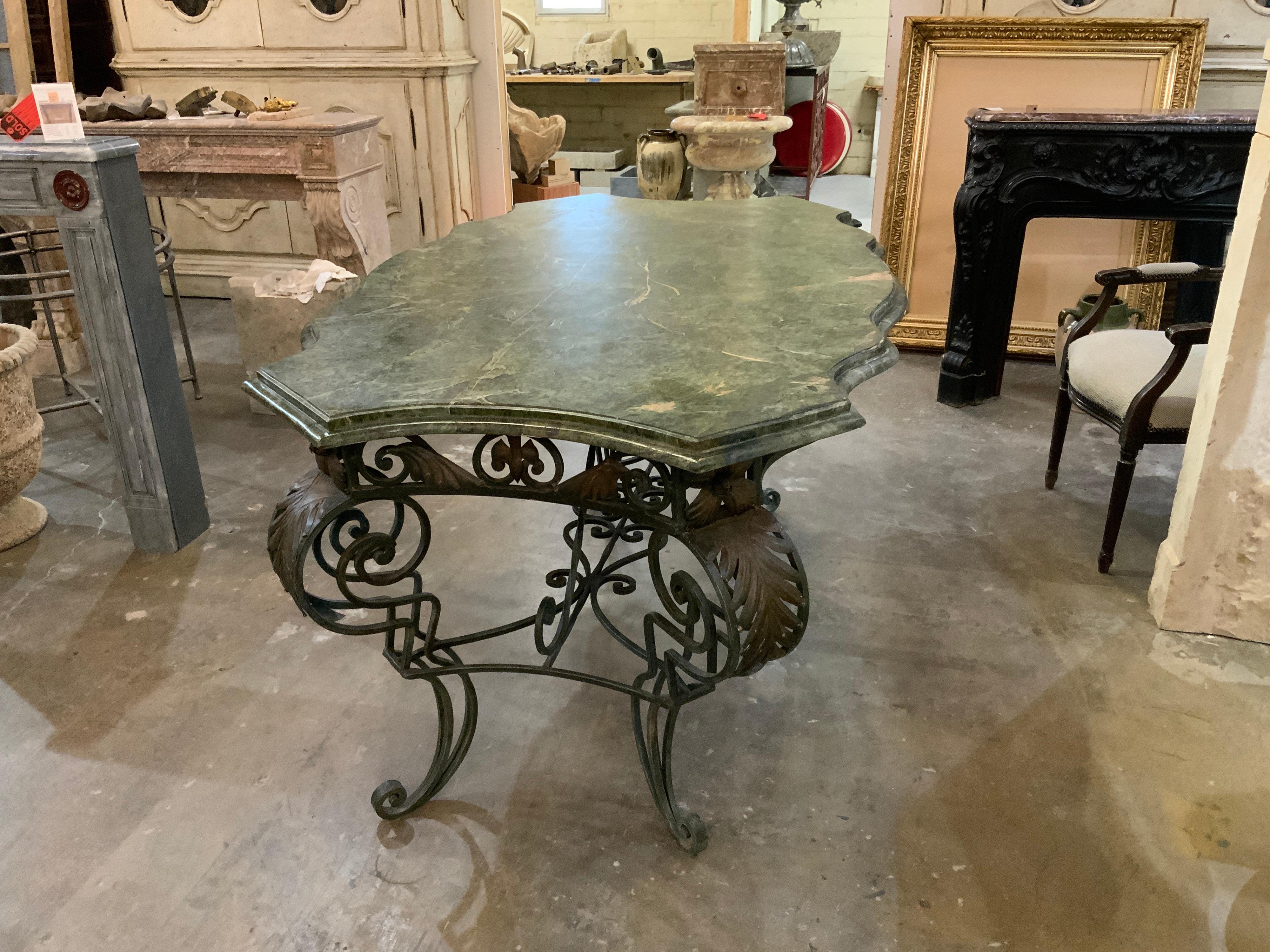 19th Century Marble Table Top with Iron Base In Good Condition For Sale In Dallas, TX