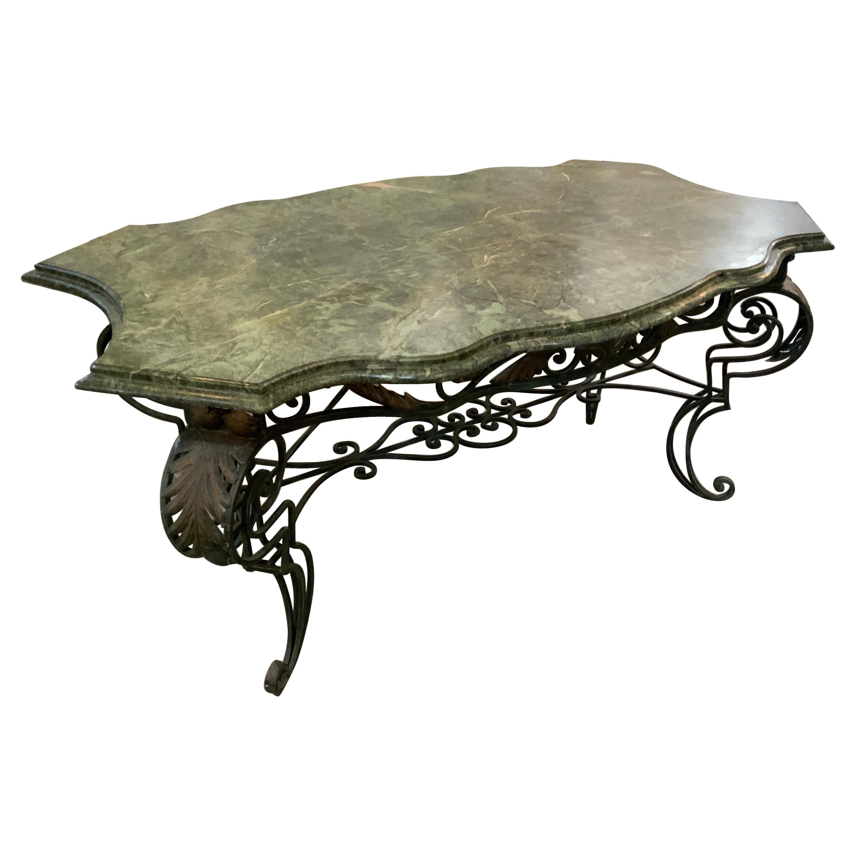 19th Century Marble Table Top with Iron Base For Sale