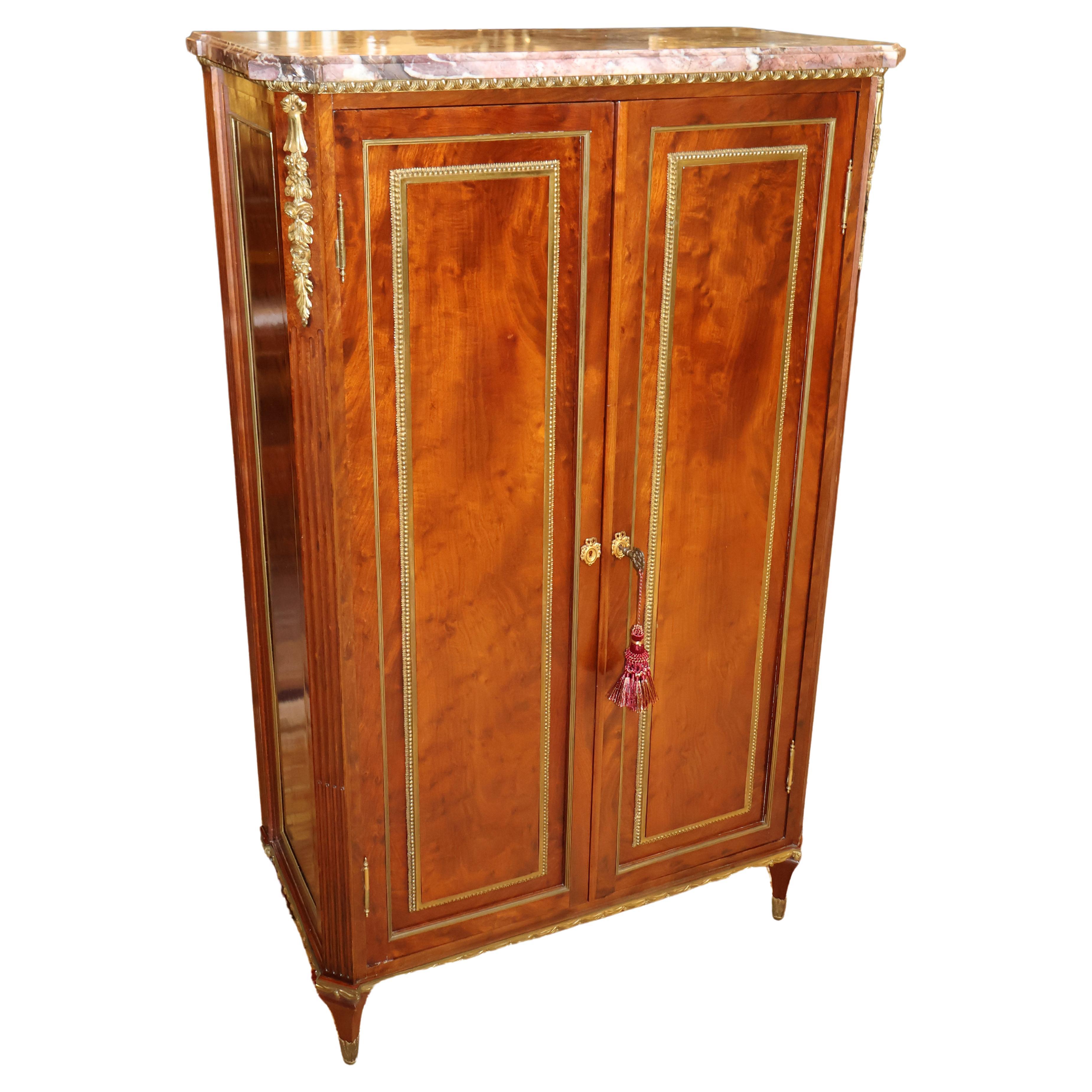 19th Century Marble Top Bronze & Plum Pudding Mahogany Cabinet By  L. Cueunieres For Sale