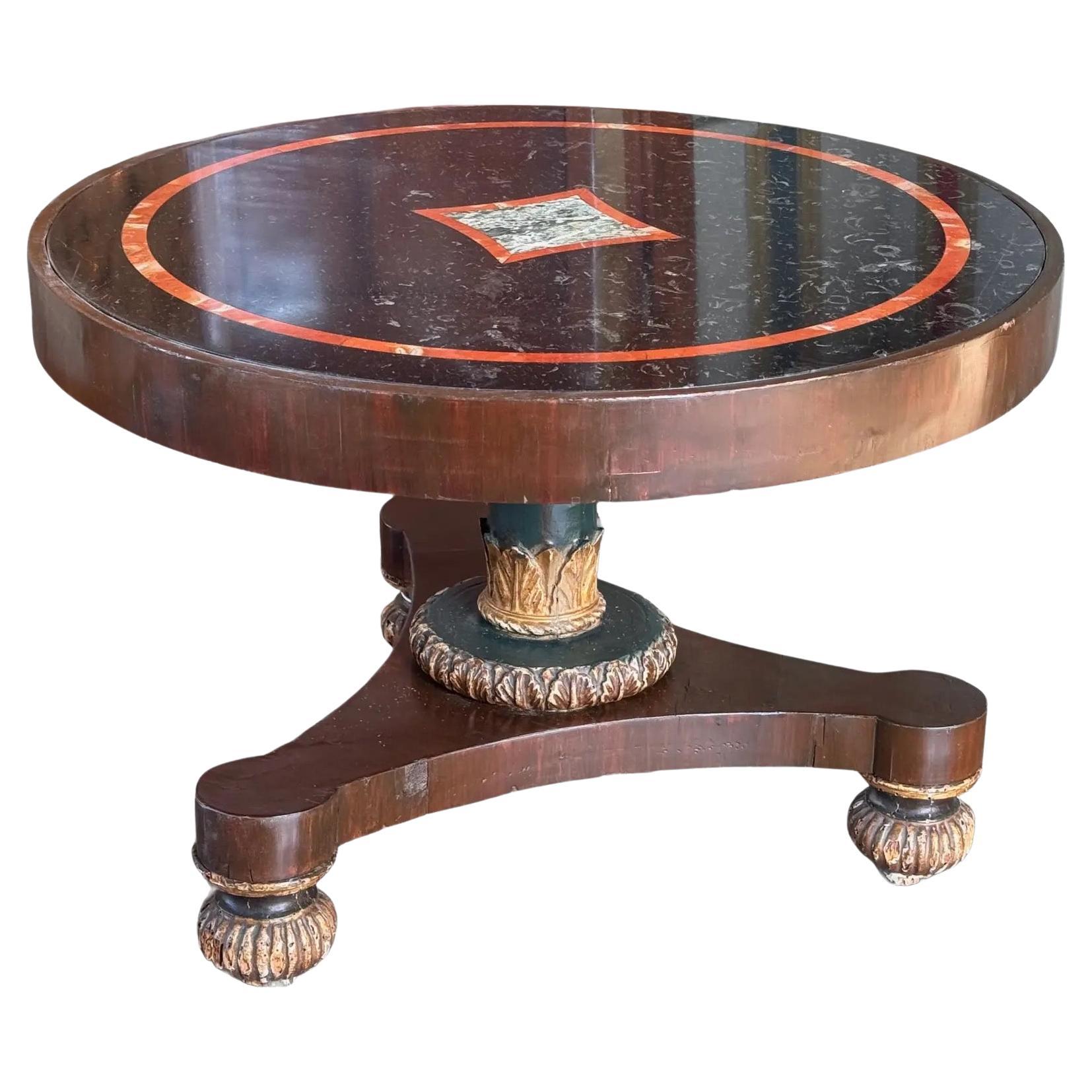19th Century Marble Top Gueridon Table With Carved Gilt Accents For Sale