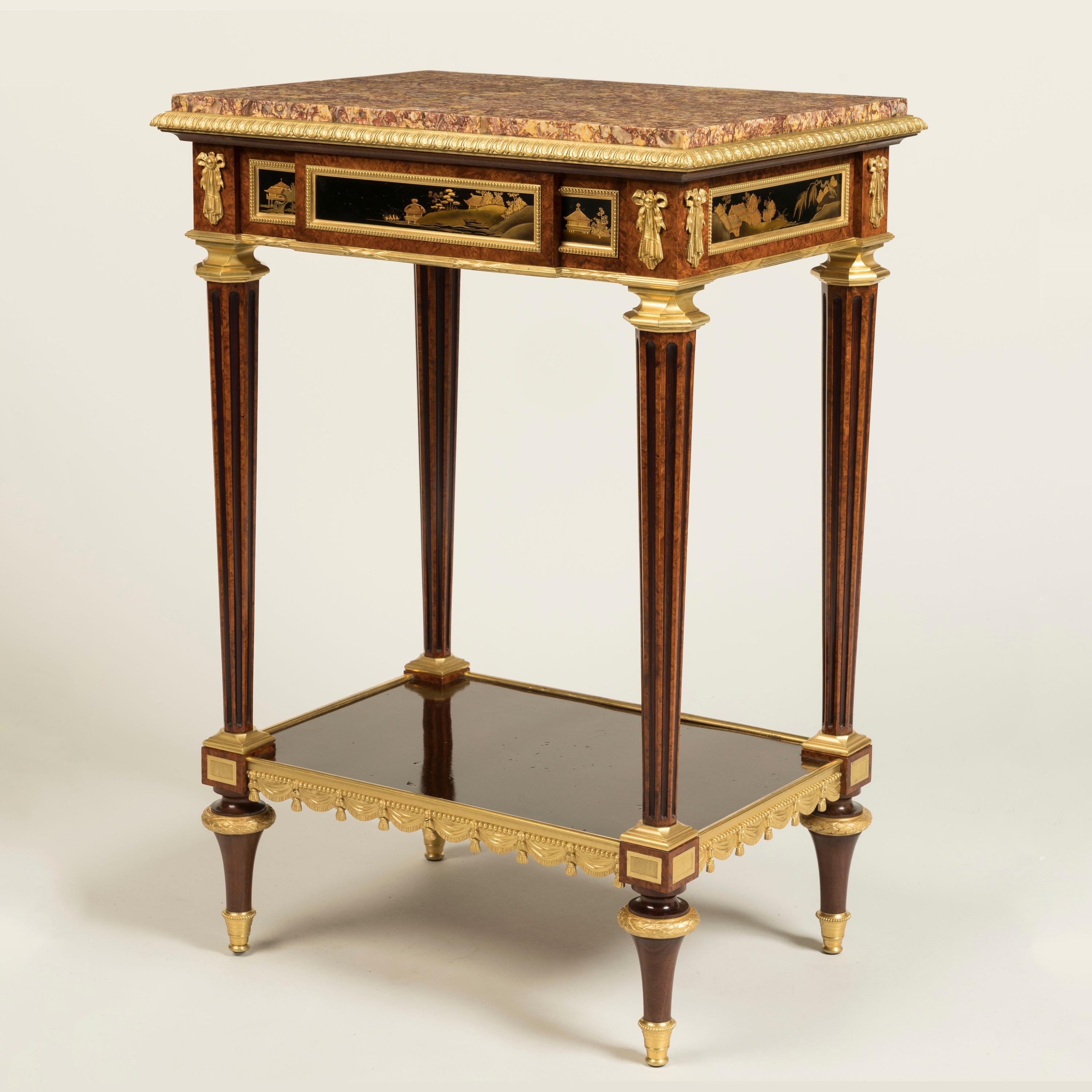 French 19th Century Marble-Top Lacquer Table in the Louis XVI Style by Henry Dasson For Sale