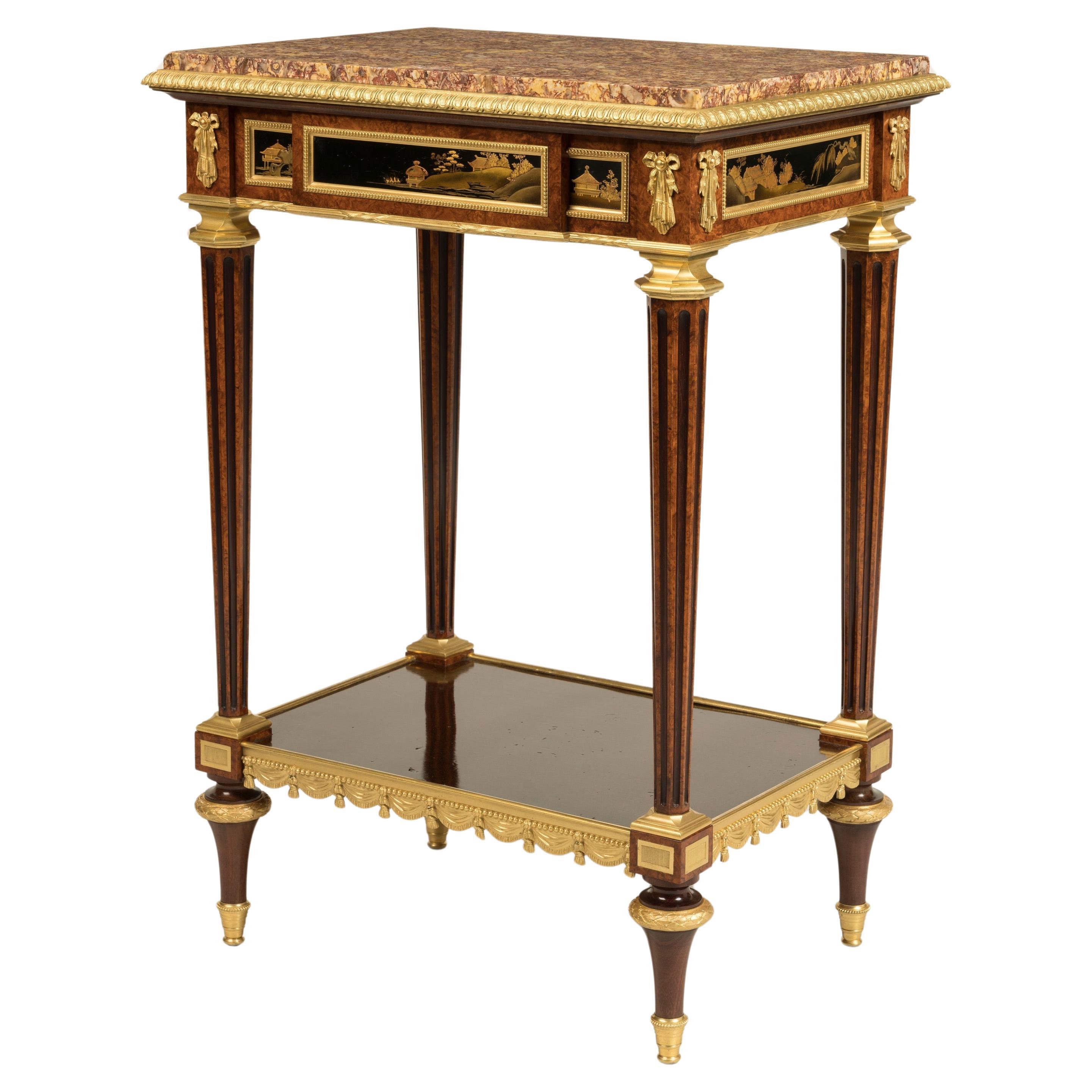 19th Century Marble-Top Lacquer Table in the Louis XVI Style by Henry Dasson For Sale