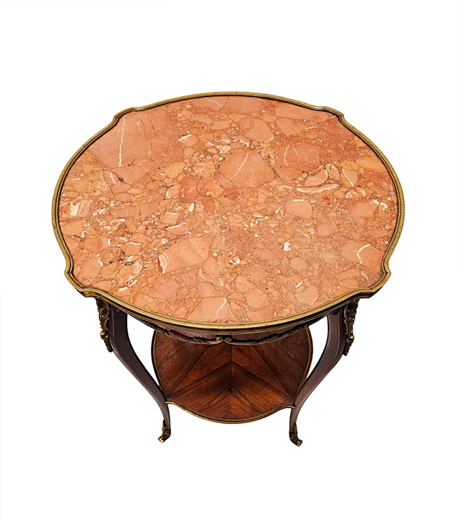 French 19th Century Marble Top Occasional or Lamp Table With Ormolu Mounts For Sale