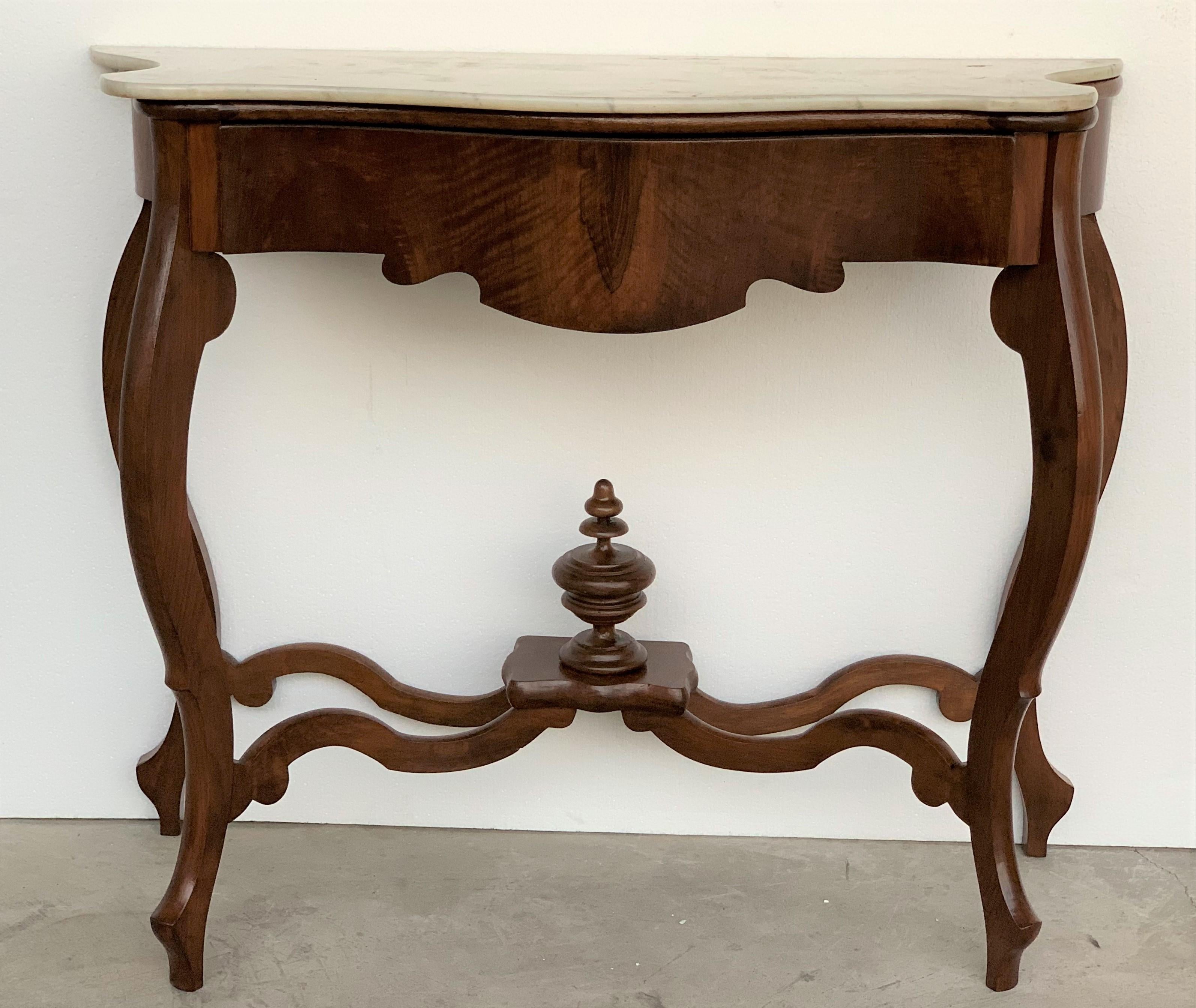 Victorian 19th Century Marble-Top Walnut Console Table with Drawer