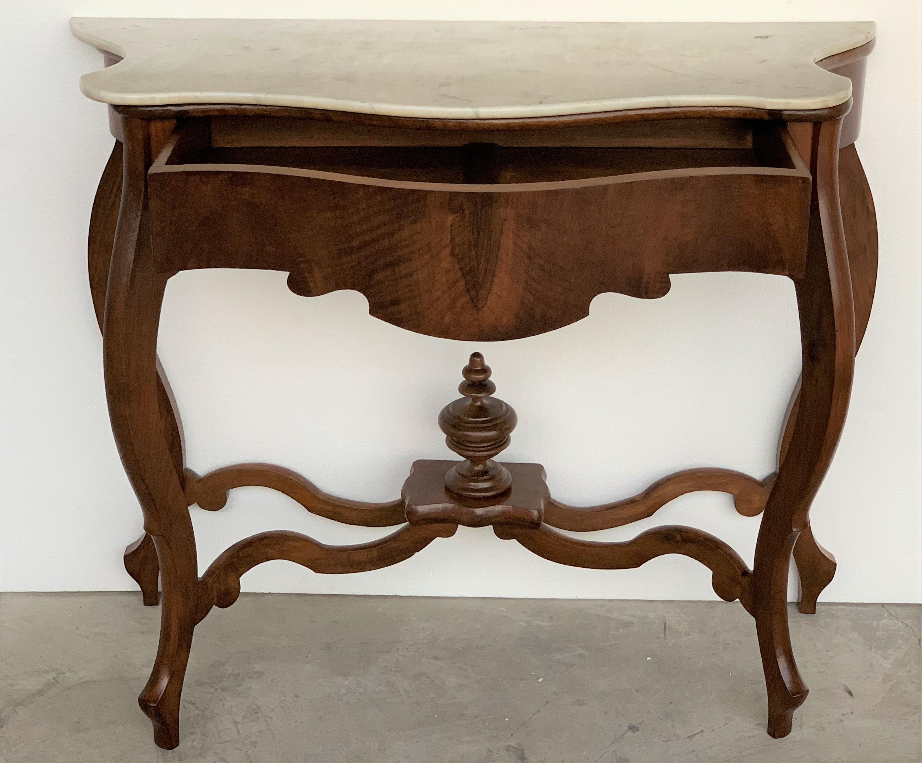 19th Century Marble-Top Walnut Console Table with Drawer In Good Condition In Miami, FL