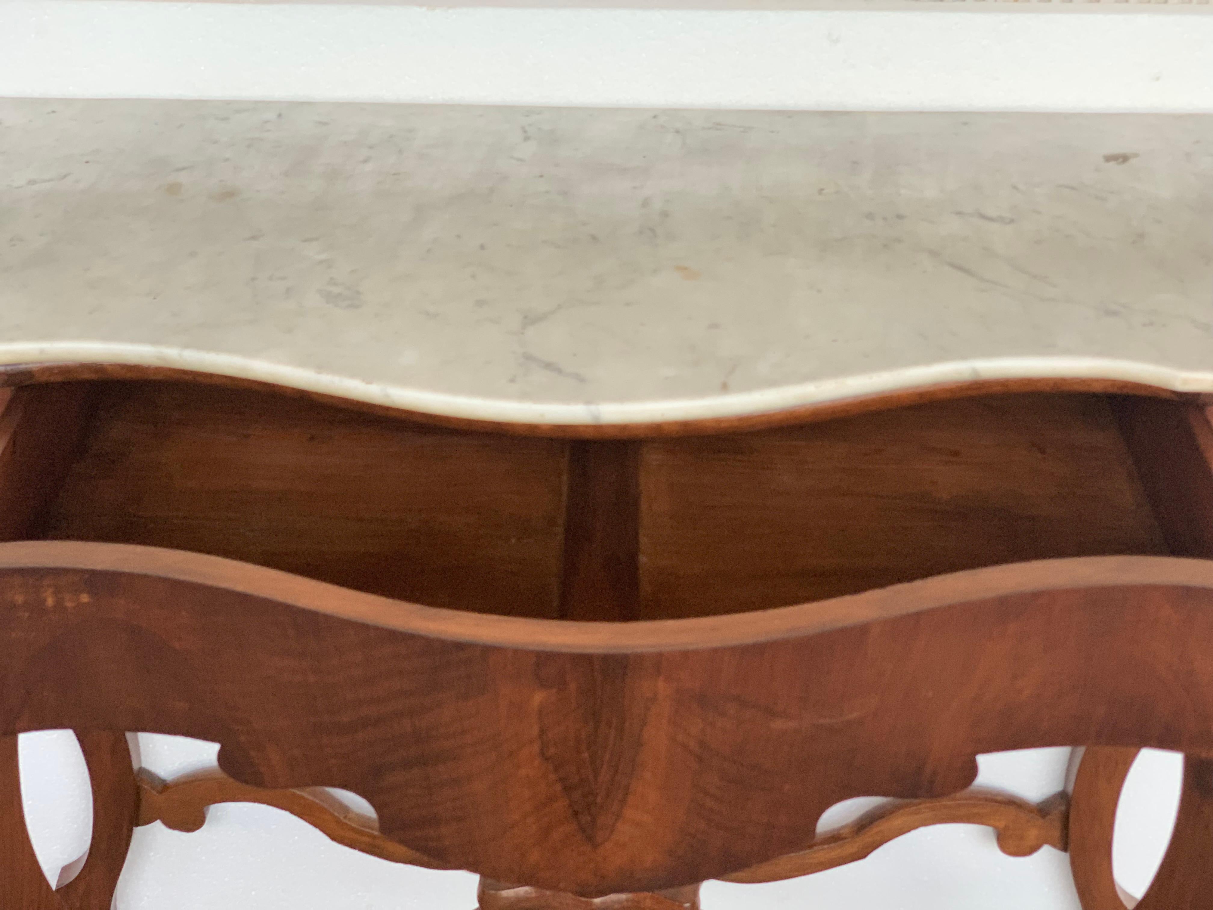 19th Century Marble-Top Walnut Console Table with Drawer 3