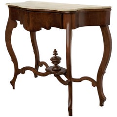 19th Century Marble-Top Walnut Console Table with Drawer