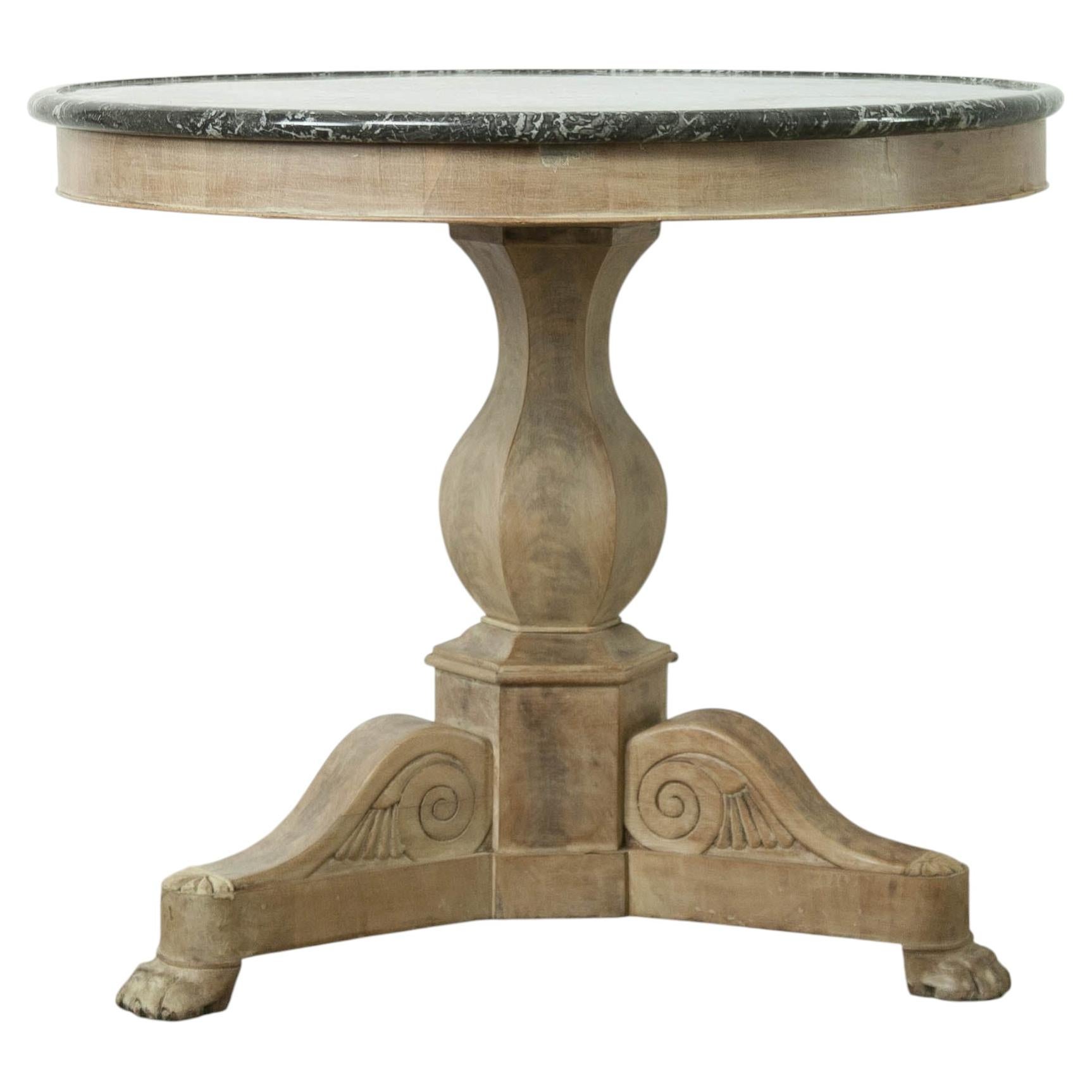 19th Century French Gueridon Table, Bleached Mahogany & Marble Top