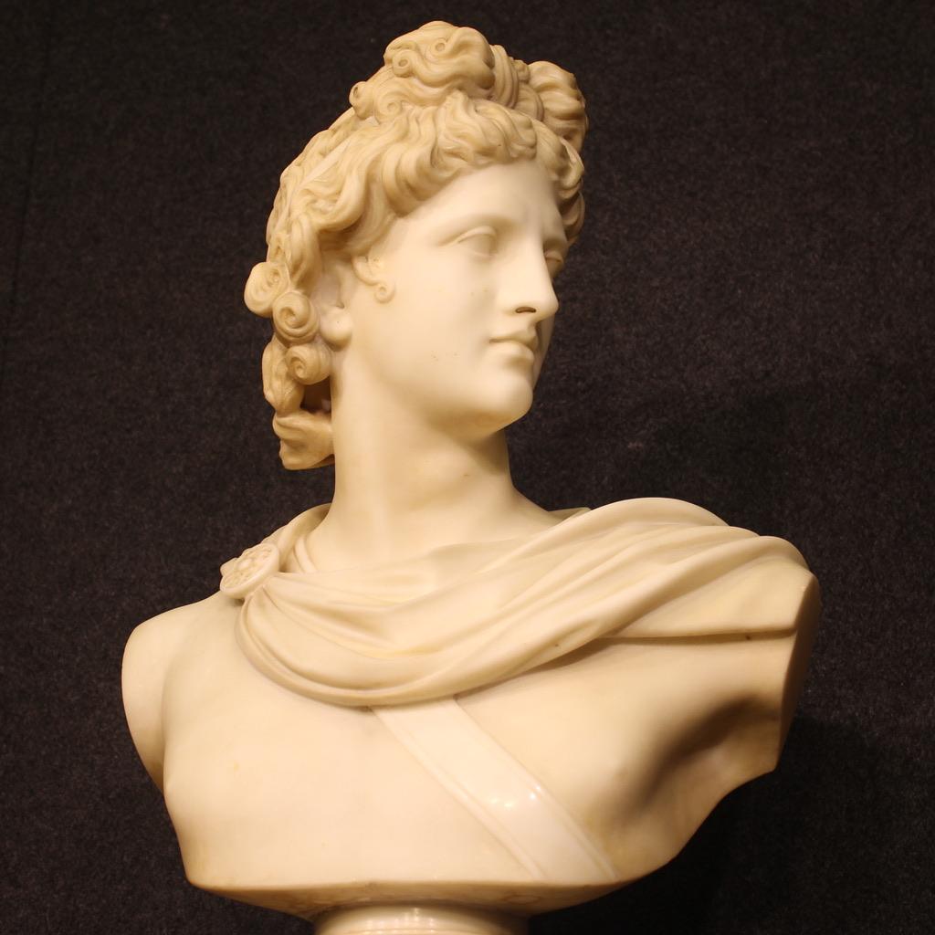 19th Century Marbre Neoclassical Style Italian Sculpture God Apollo, 1880 6