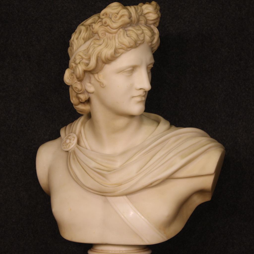19th Century Marbre Neoclassical Style Italian Sculpture God Apollo, 1880 In Good Condition In Vicoforte, Piedmont