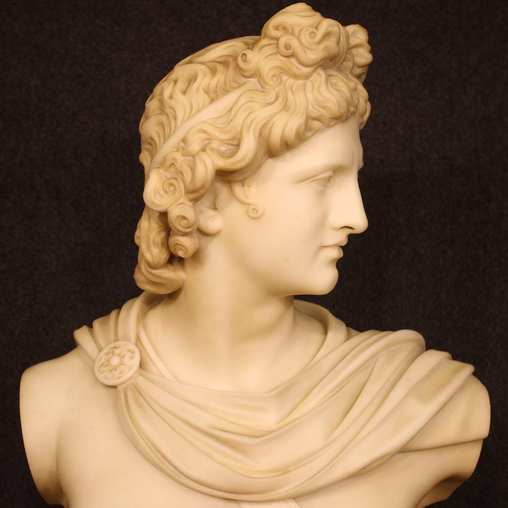 Marble 19th Century Marbre Neoclassical Style Italian Sculpture God Apollo, 1880