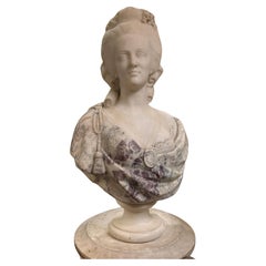 Antique 19th Century Marie Antoinette Marble Bust After Felix Lecomte (1737-1817)