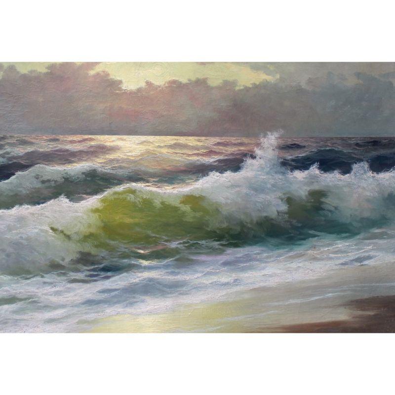 Italian 19th Century Marina in Storm Painting Oil on Canvas
