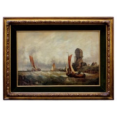 19th Century Marina with Boats Painting Oil on Canvas by James Clarke Hook