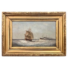 Vintage 19th Century Marine Oil-on-Canvas Painting by Paul Seignon (1820-1890). 