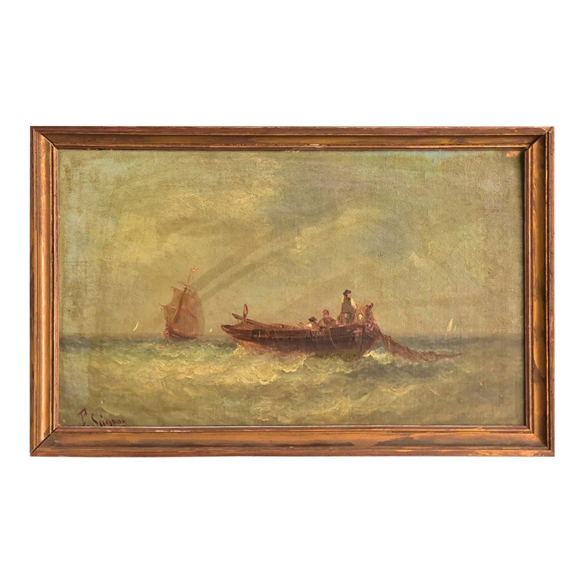 19th Century Marine Oil Painting by Paul Seignon