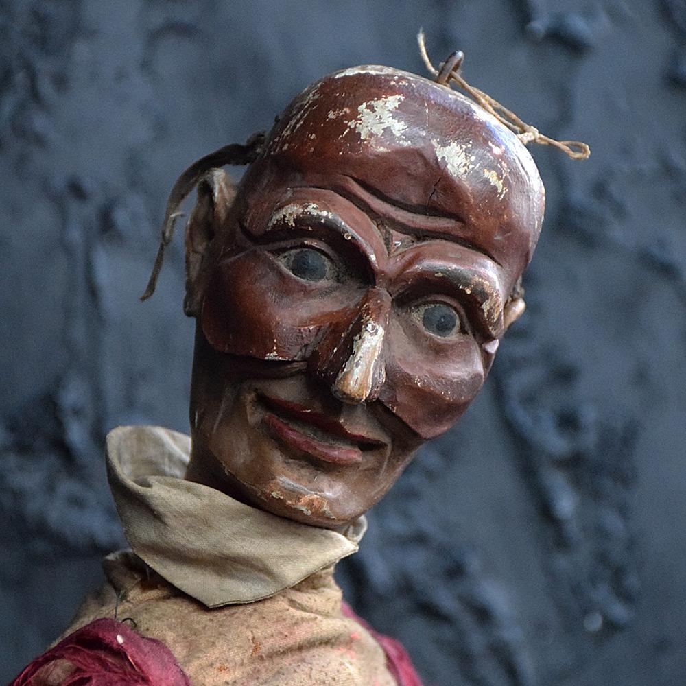 19th century Marionette puppet

We are proud to offer an exceptional example of a late 19th Century hand carved marionette Puppet form. We have chosen to call him Hugo, hes full articulated with amazing detail as shown. This example has a detailed
