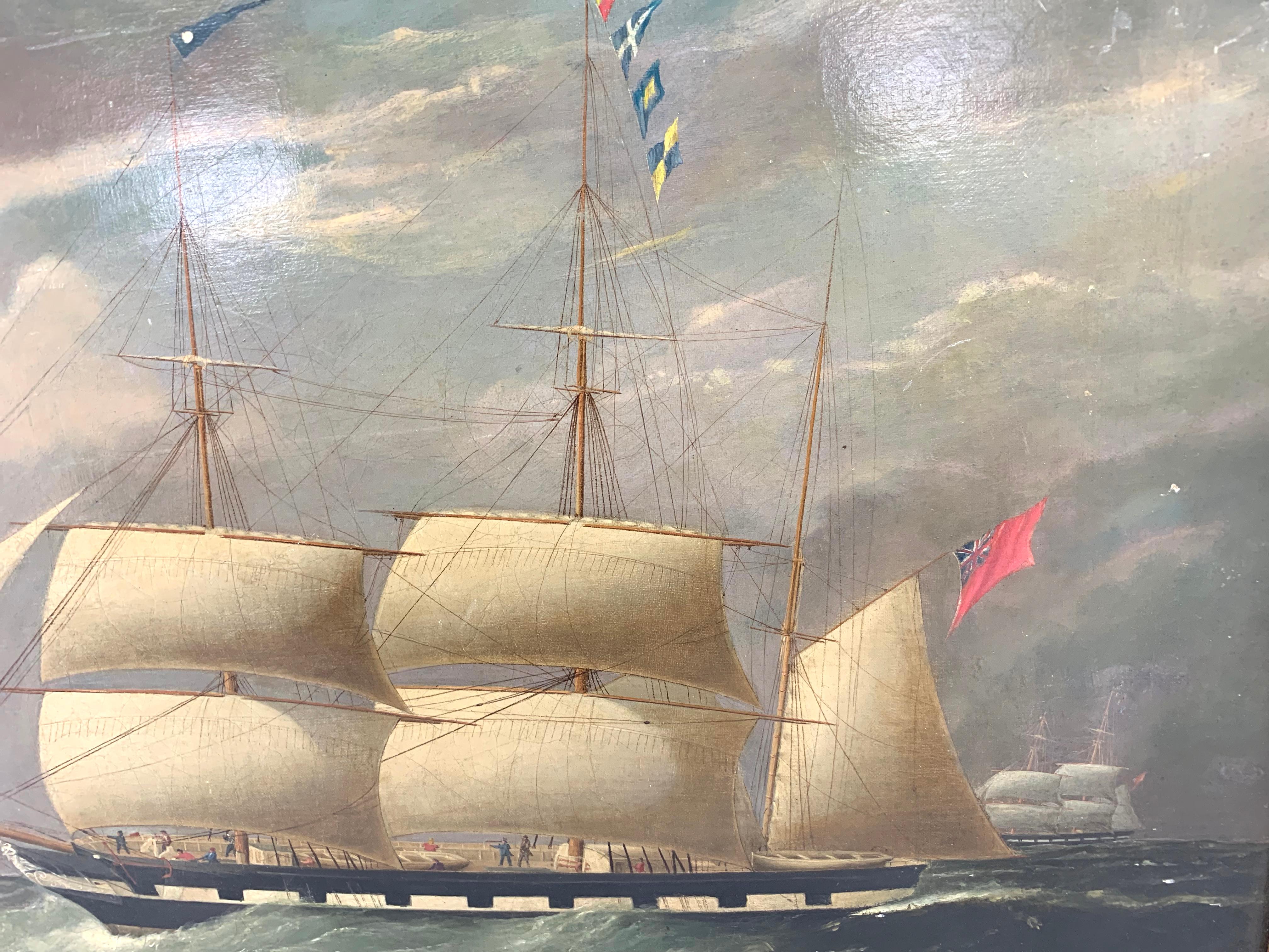 19th Century Maritime Oil on Canvas of a Ship  1
