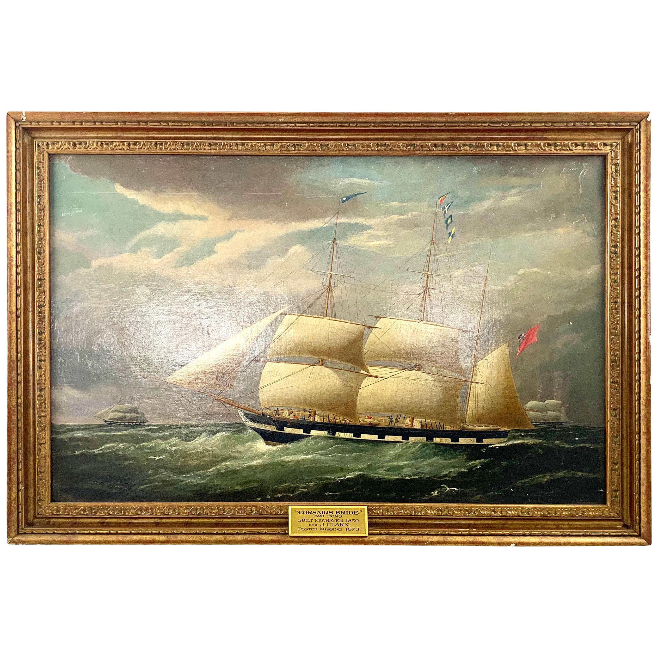19th Century Maritime Oil on Canvas of a Ship 