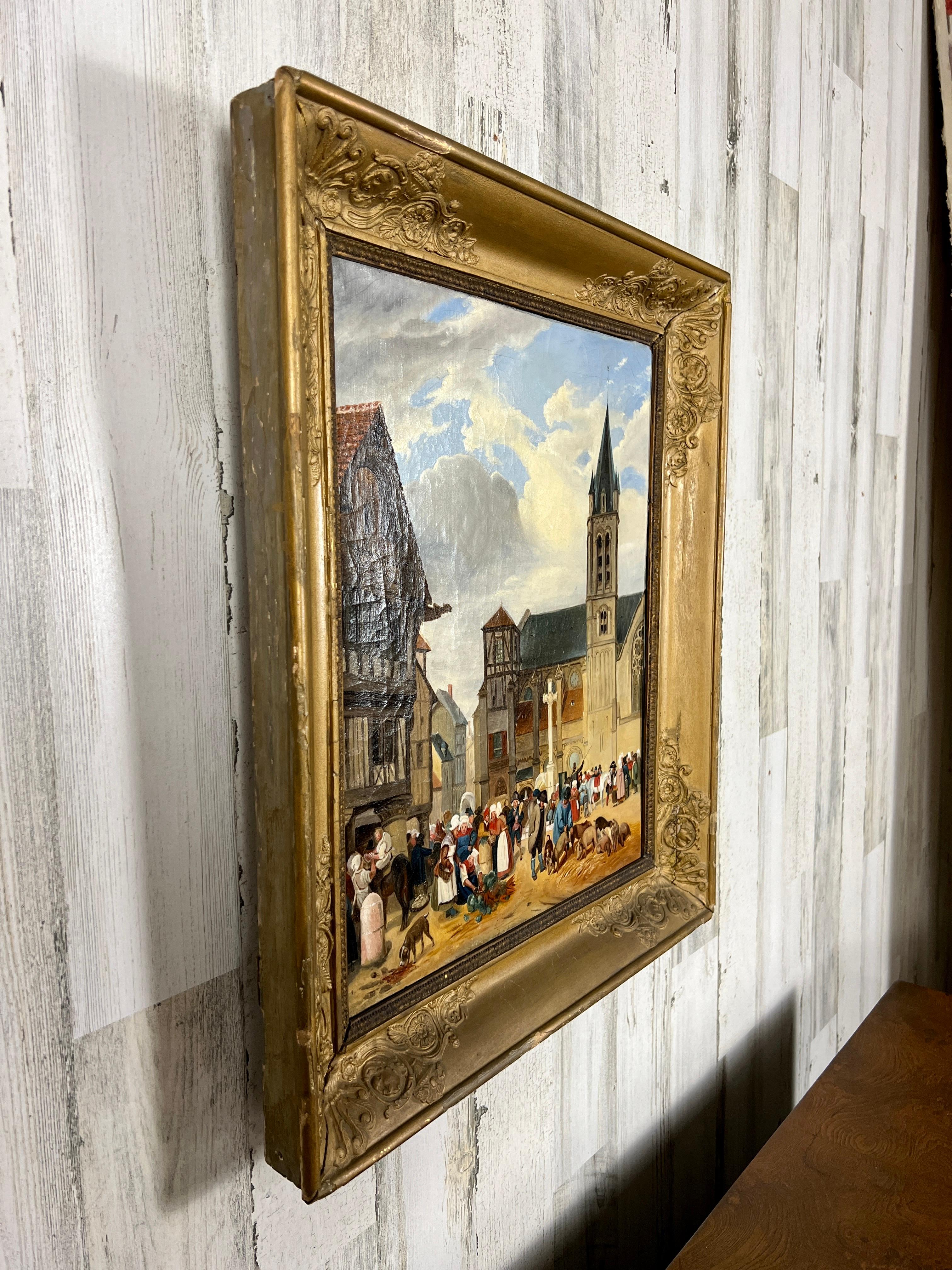 French 19th Century Market Scene Painting For Sale