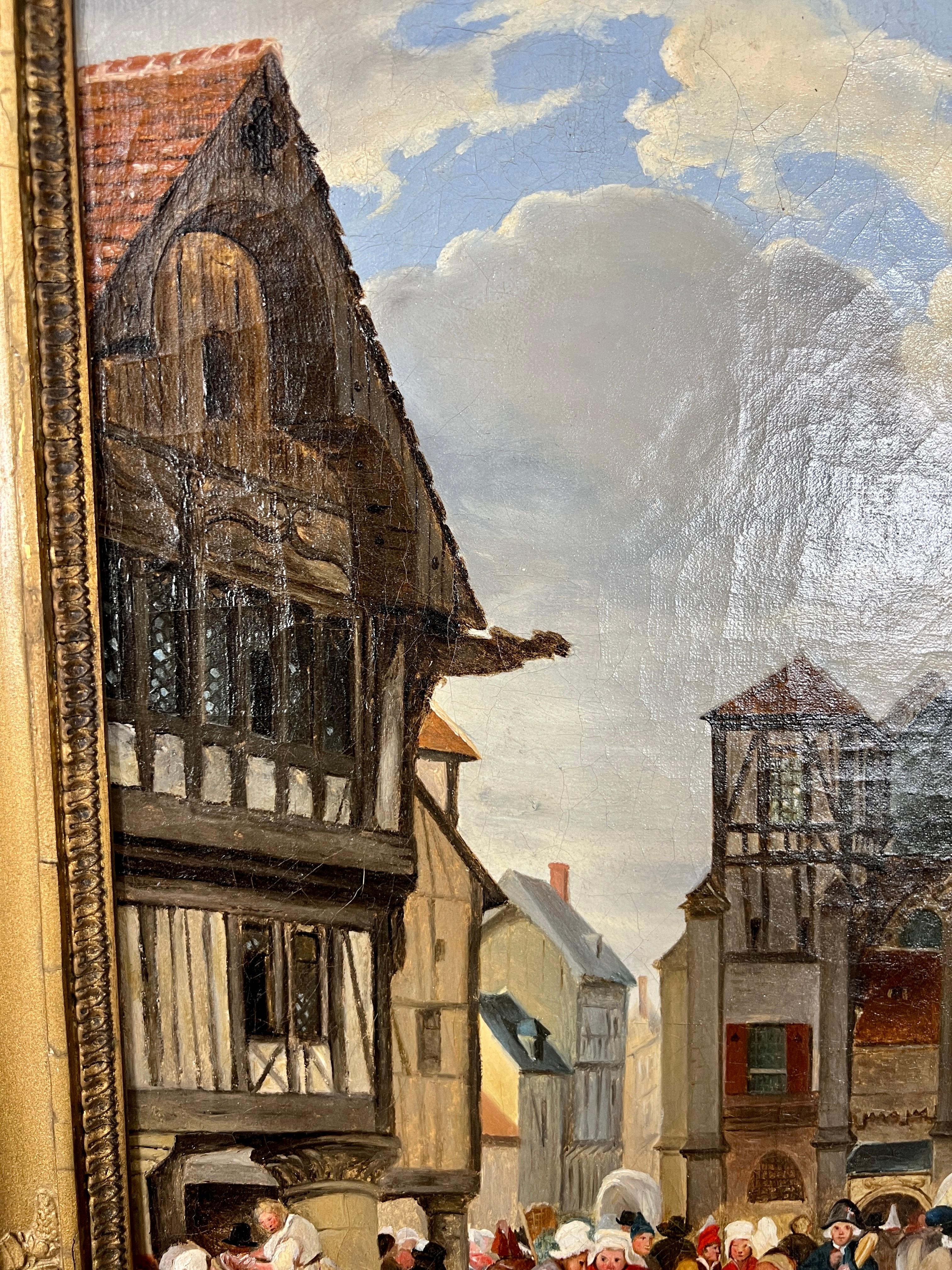 Peinture de scène de marché du 19e siècle en vente 1