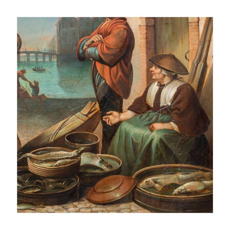Peinture à l'huile sur cuivre - Scène de marché du 19ème siècle Bon état - En vente à Milan, IT