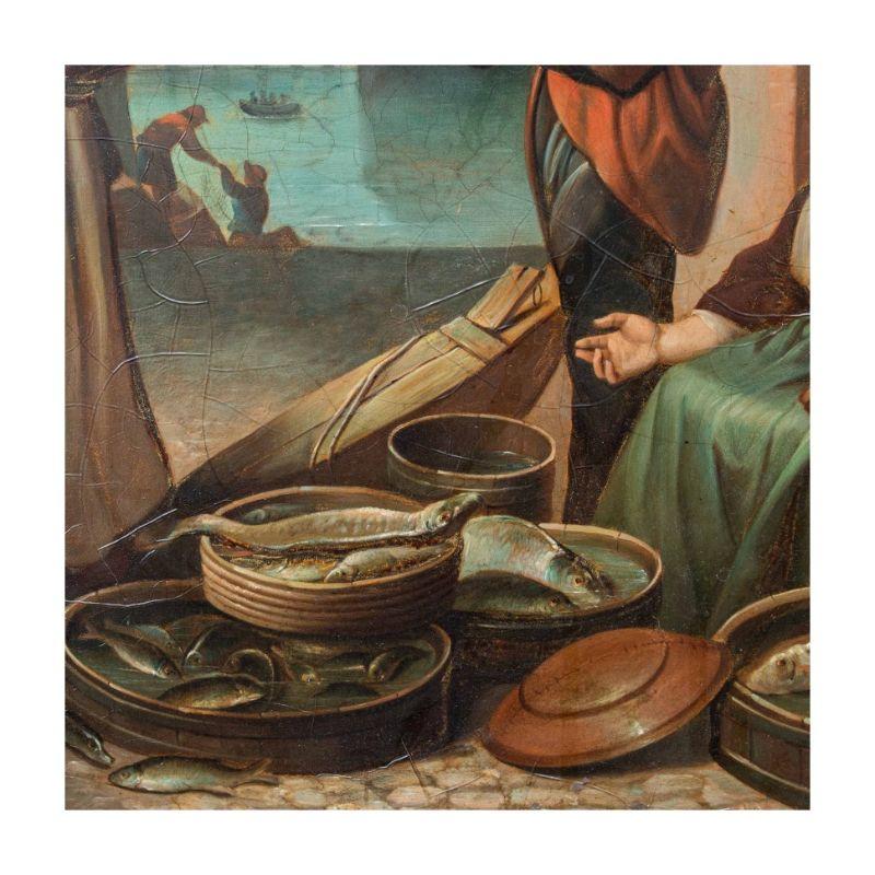 Cuivre Peinture à l'huile sur cuivre - Scène de marché du 19ème siècle en vente