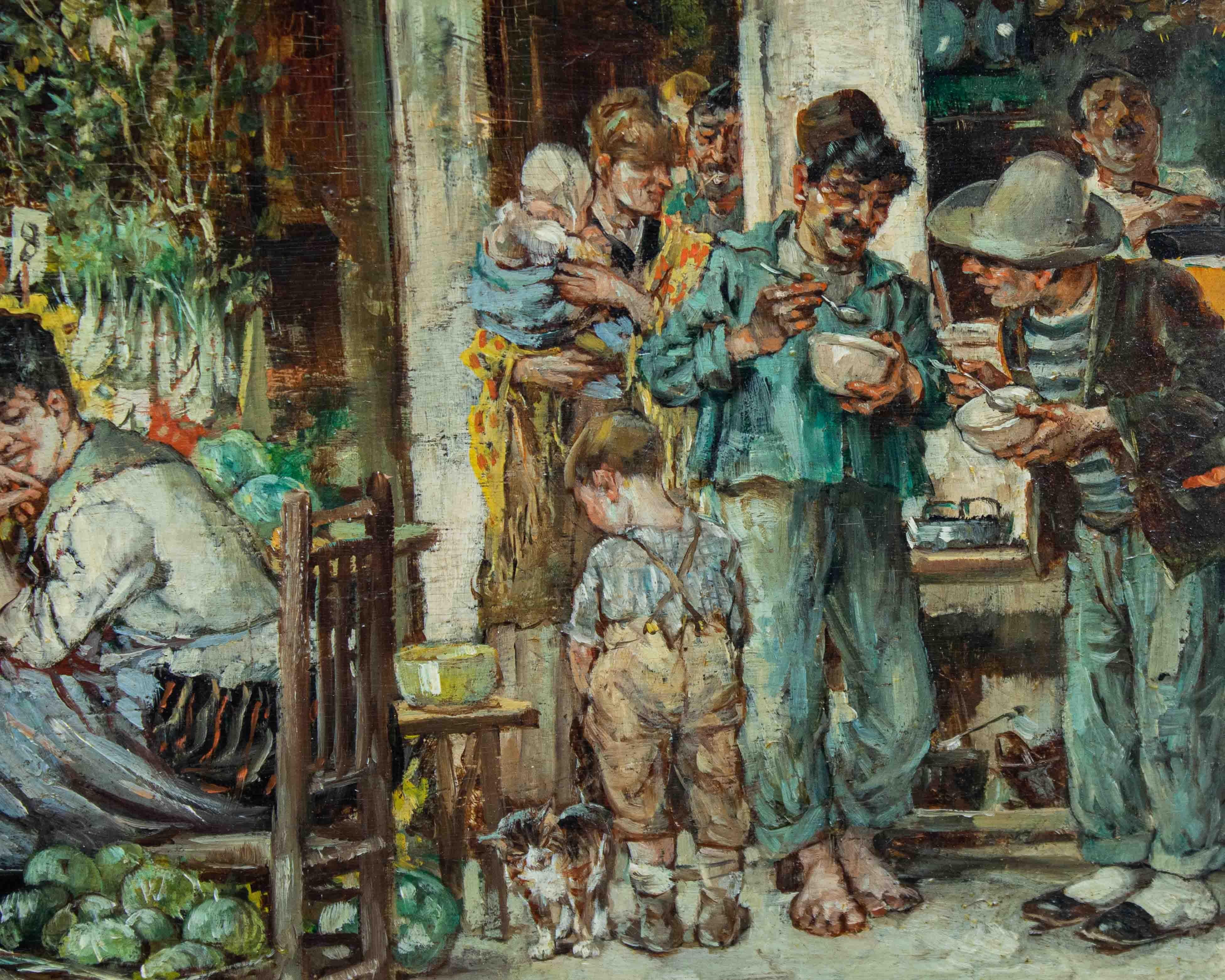 19th Century Market Scene Painting William Henry Pike Oil on Panel 7