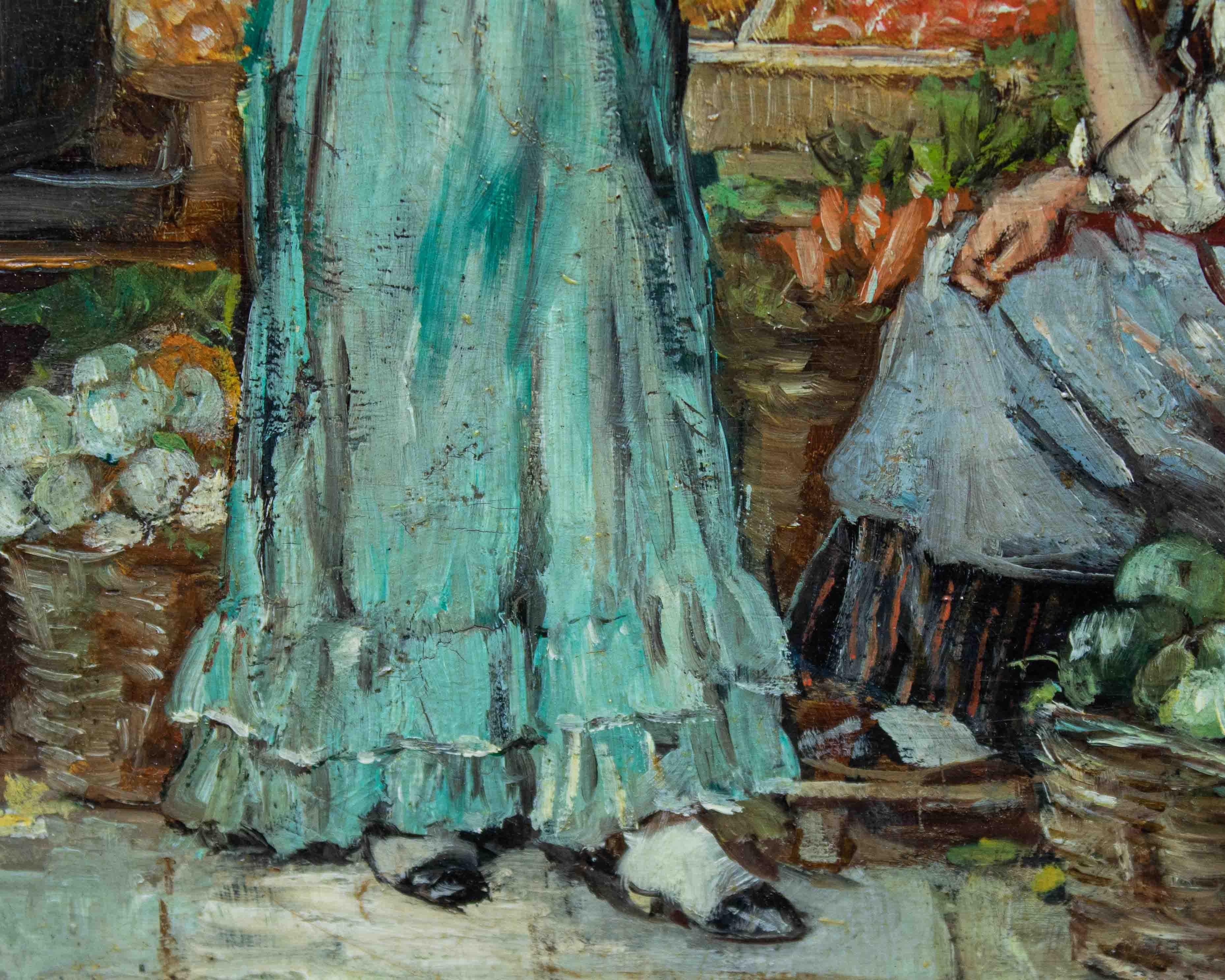 19th Century Market Scene Painting William Henry Pike Oil on Panel 11