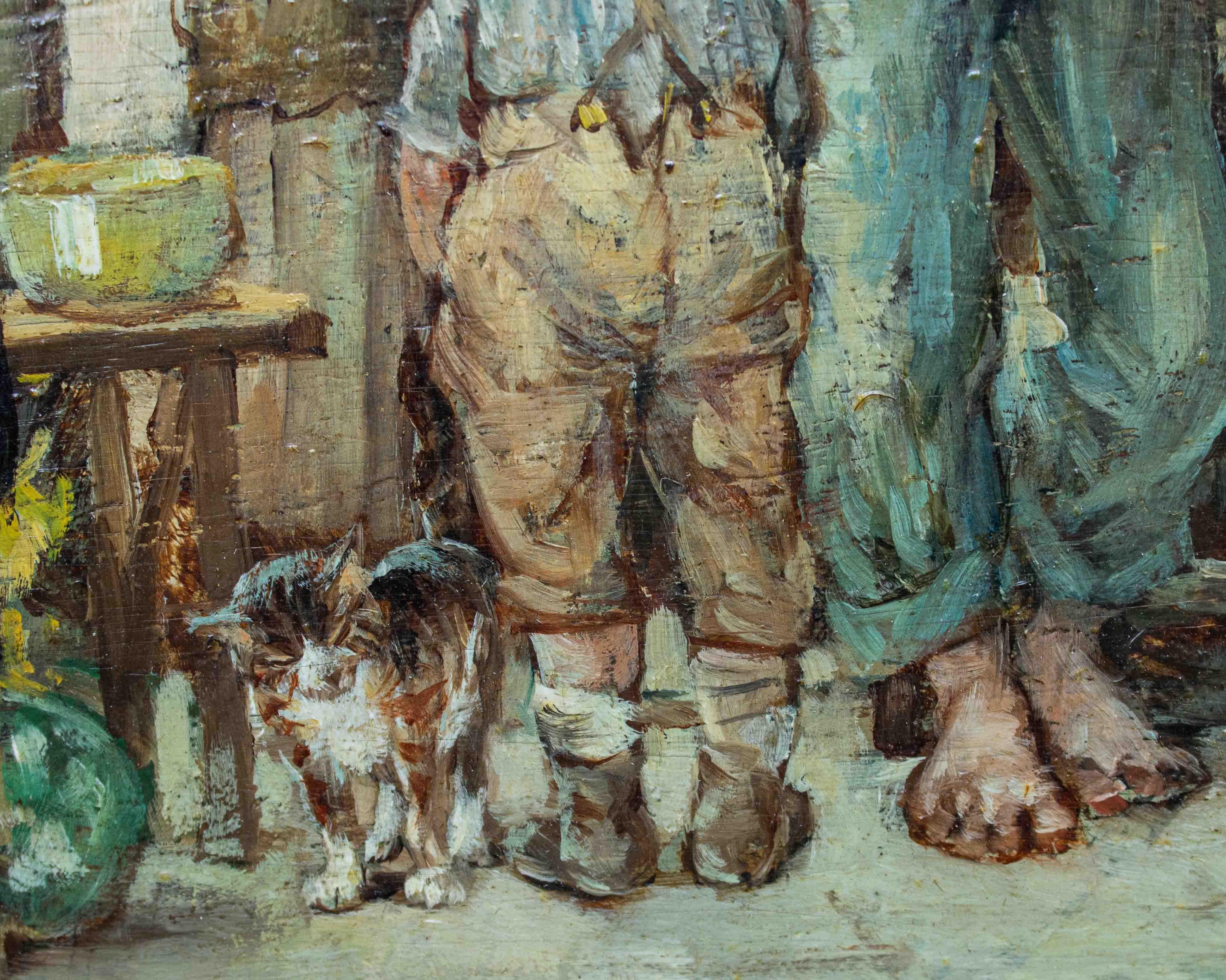 19th Century Market Scene Painting William Henry Pike Oil on Panel 12