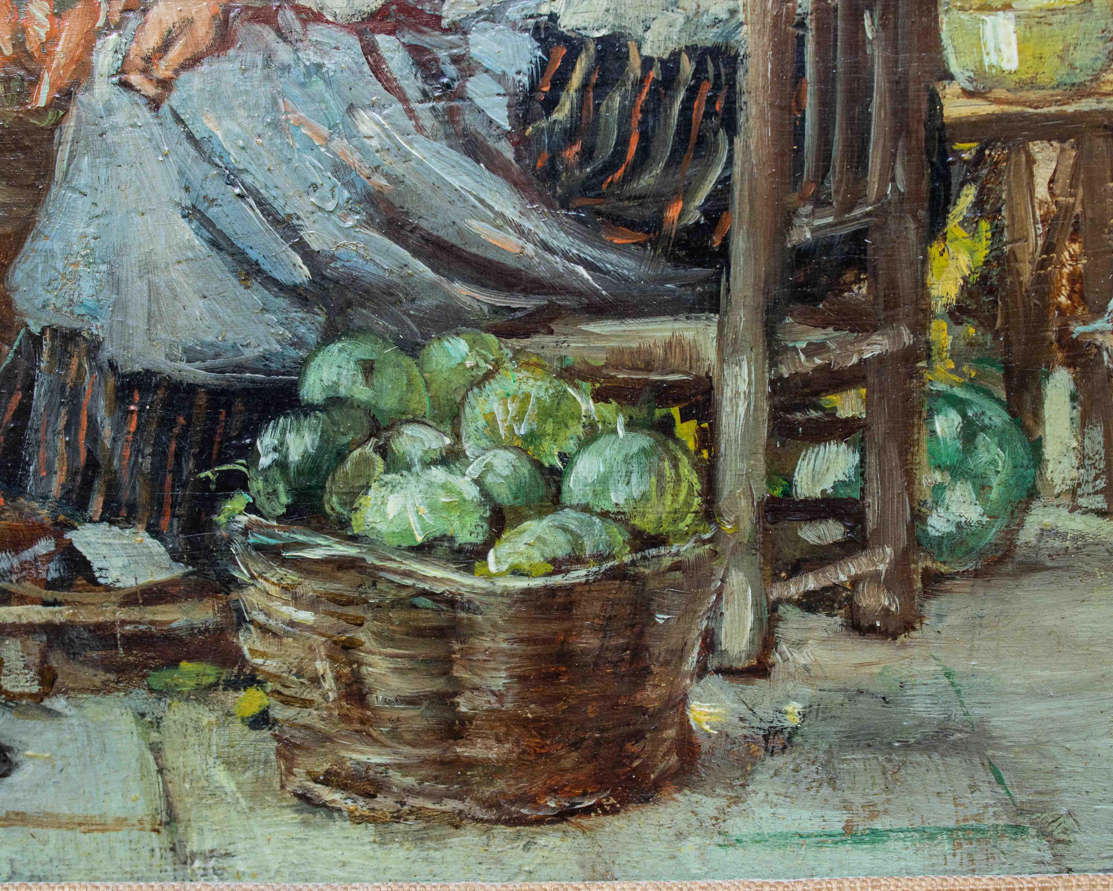 19th Century Market Scene Painting William Henry Pike Oil on Panel 13