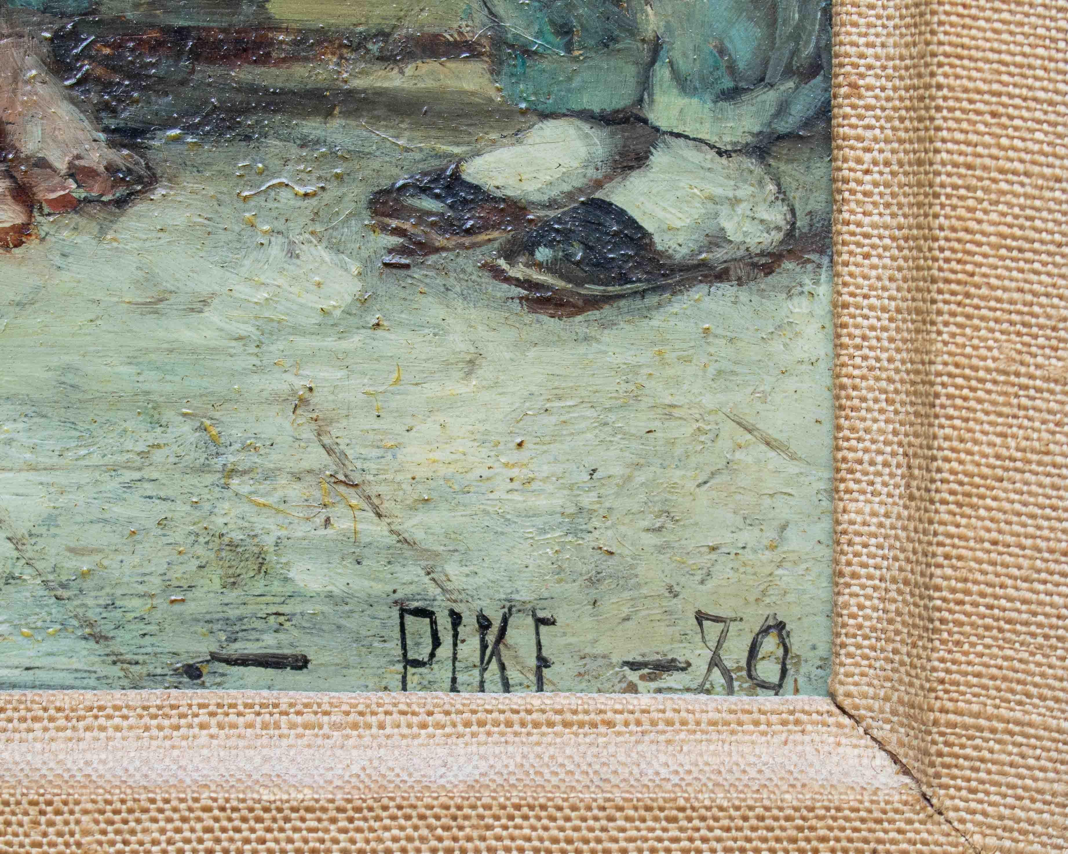 19th Century Market Scene Painting William Henry Pike Oil on Panel 14