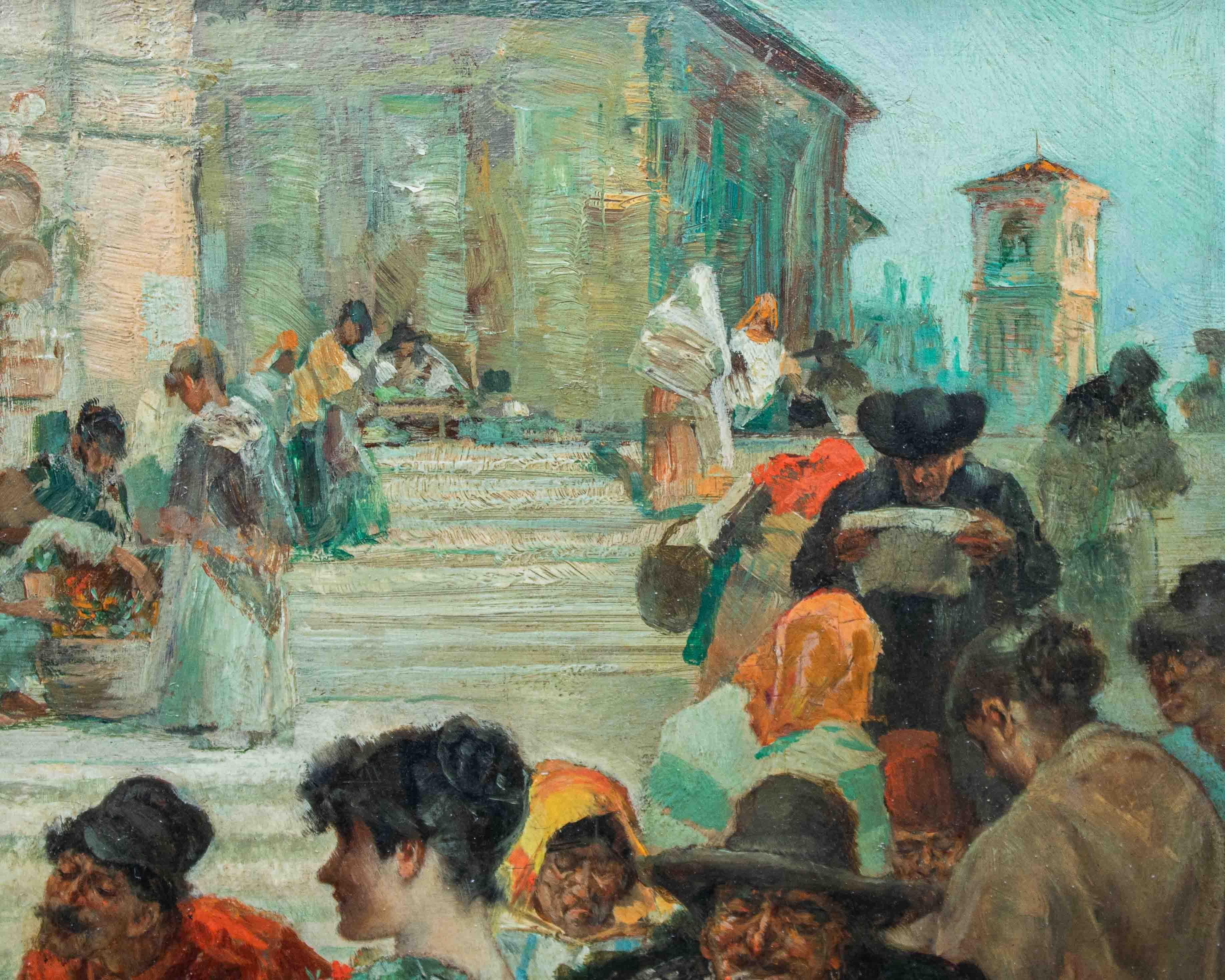 19th Century Market Scene Painting William Henry Pike Oil on Panel In Good Condition In Milan, IT