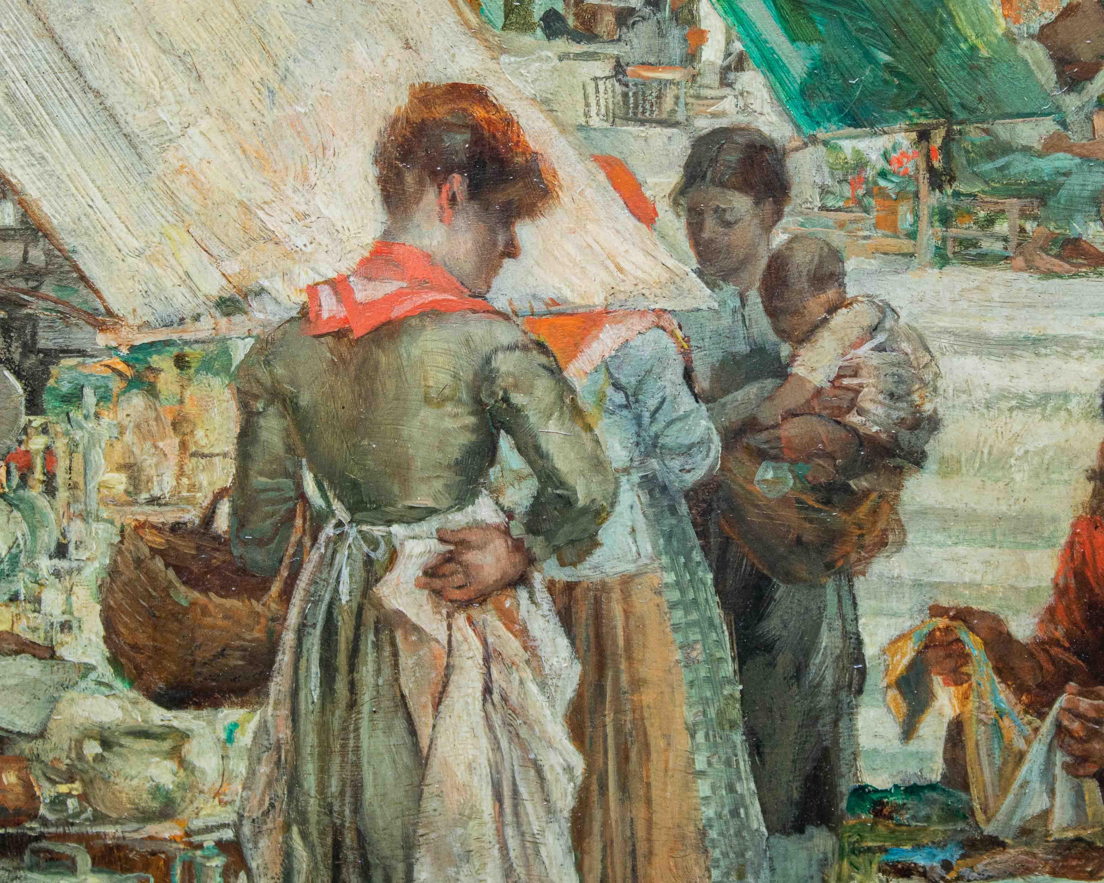 19th Century Market Scene Painting William Henry Pike Oil on Panel 1